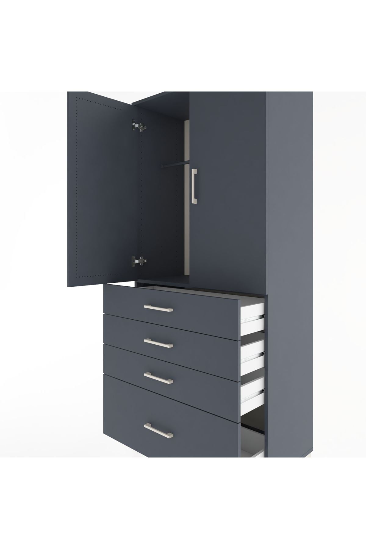 Hyperion Dolap Tek Raflı 4 Çekmeceli Tek Askılı 88x44x195 - S60M053V5B