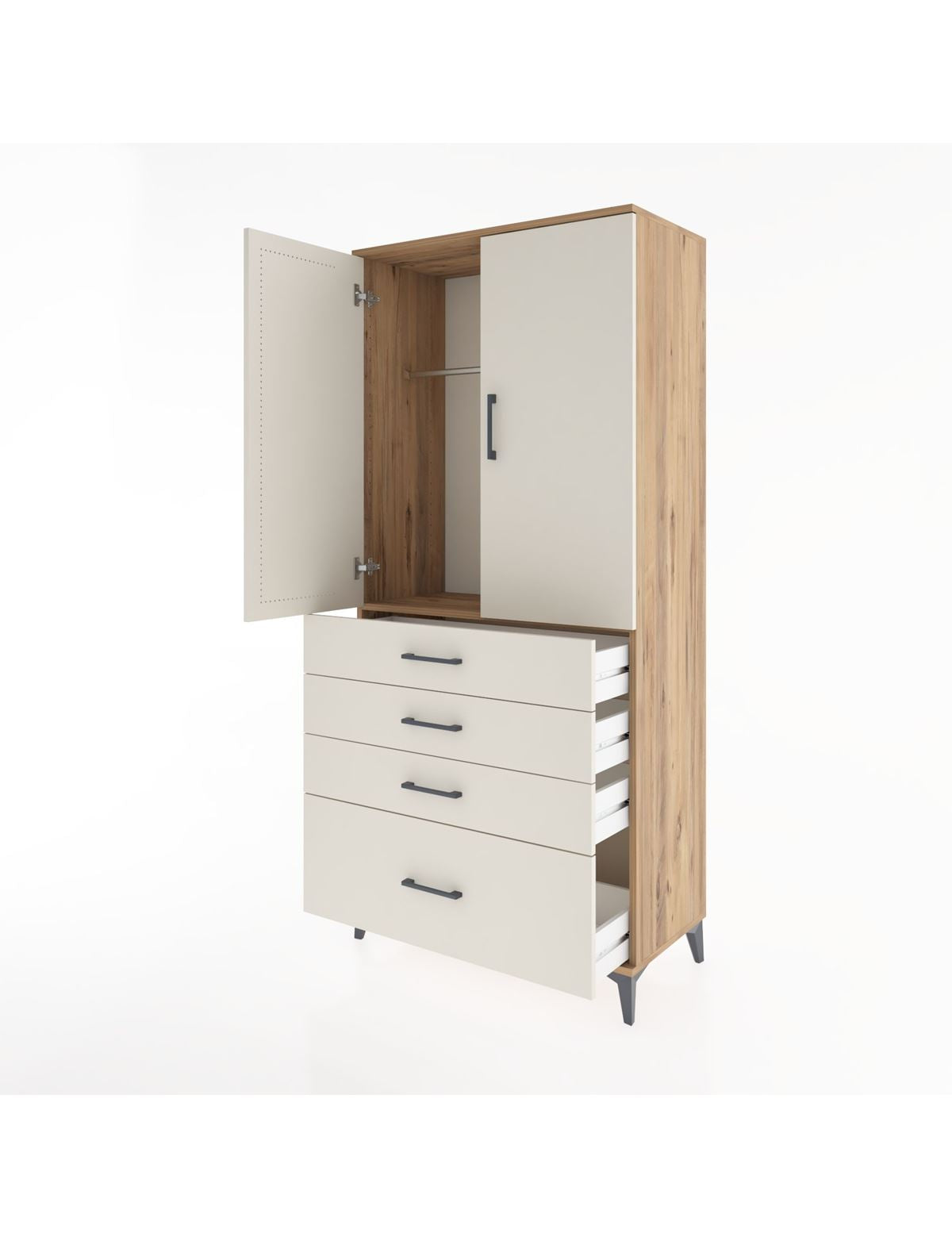 Hyperion Dolap Tek Raflı 4 Çekmeceli Tek Askılı 88x44x195 - S60M053V7B