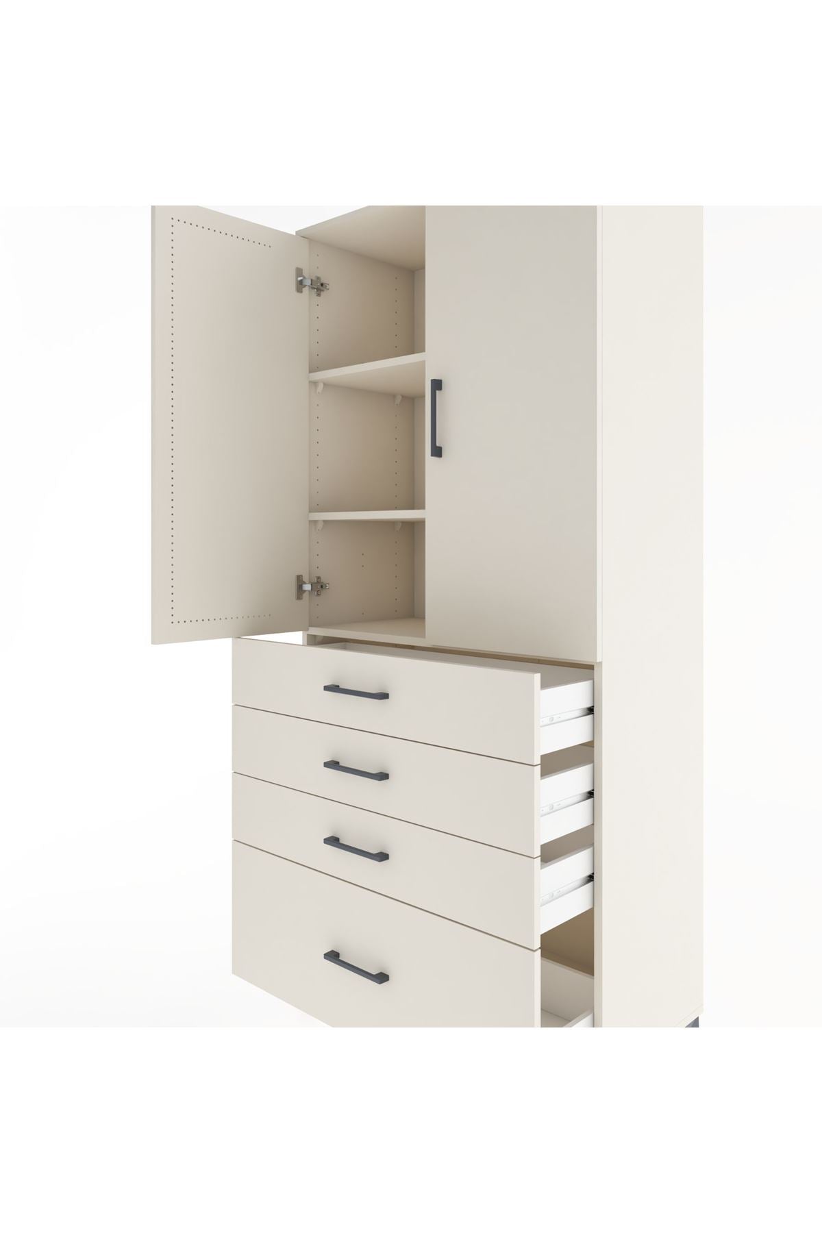 Hyperion Dolap 3 Raflı 4 Çekmeceli 2 Kapaklı 88x44x195 - S60M054V1B