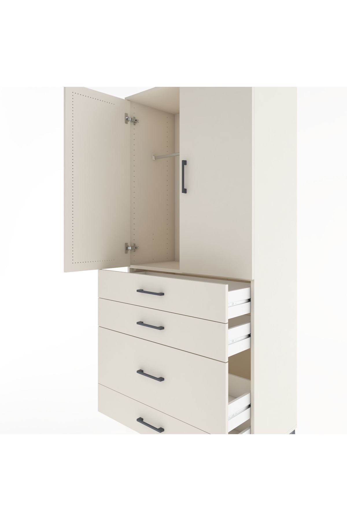 Hyperion Dolap Tek Raflı 4 Çekmeceli Tek Askılı 88x44x195 - S60M056V1B