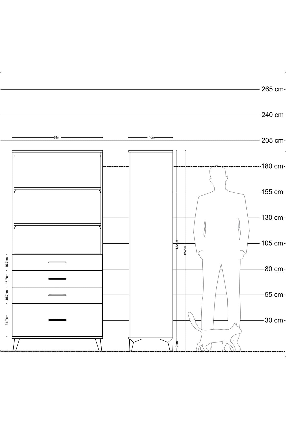 Hyperion Dolap 3 Raflı 4 Çekmeceli 88x44x195 - S60M055V9B