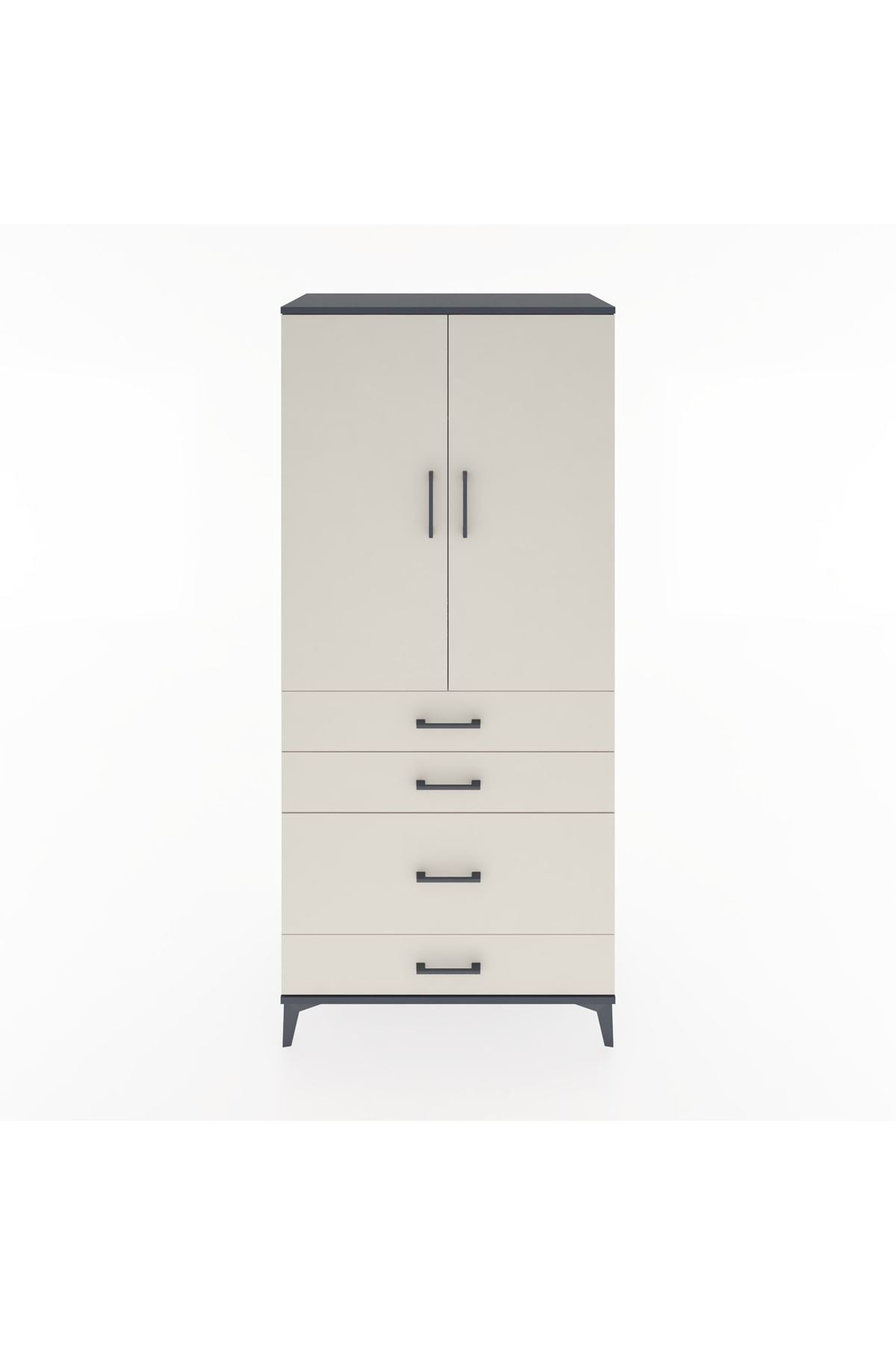 Hyperion Dolap Tek Raflı 4 Çekmeceli Tek Askılı 88x44x195 - S60M056V4B