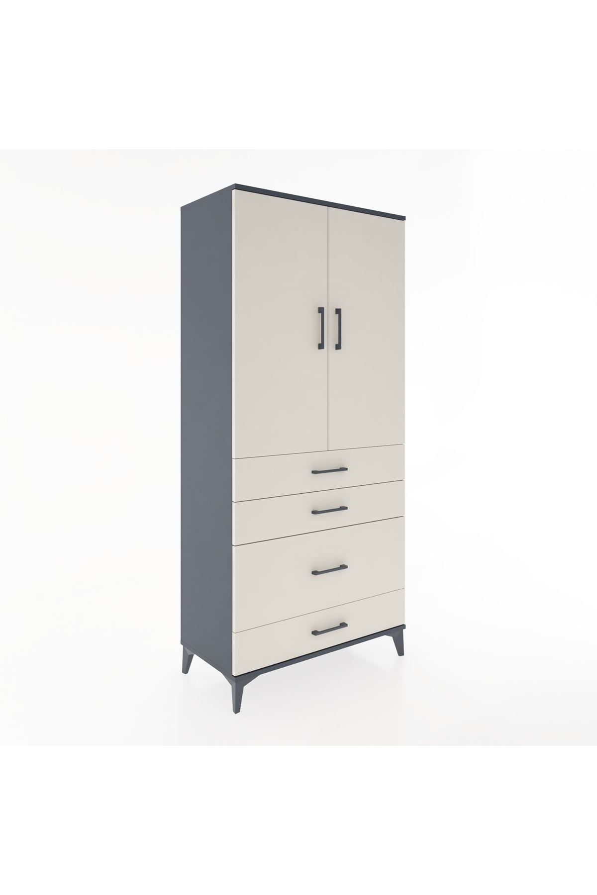 Hyperion Dolap Tek Raflı 4 Çekmeceli Tek Askılı 88x44x195 - S60M056V4B