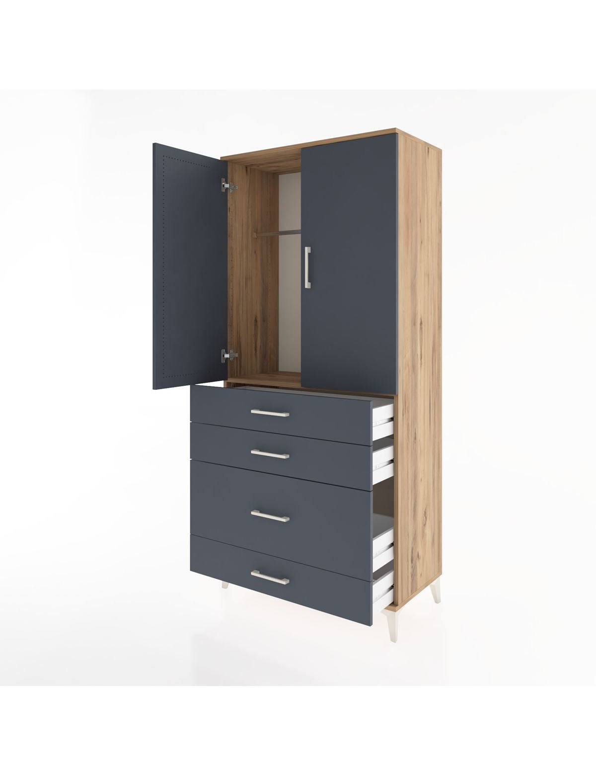Hyperion Dolap Tek Raflı 4 Çekmeceli Tek Askılı 88x44x195 - S60M056V8B