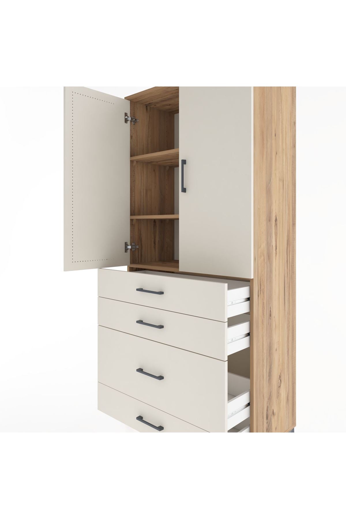 Hyperion Dolap 3 Raflı 4 Çekmeceli 2 Kapaklı 88x44x195 - S60M057V7B