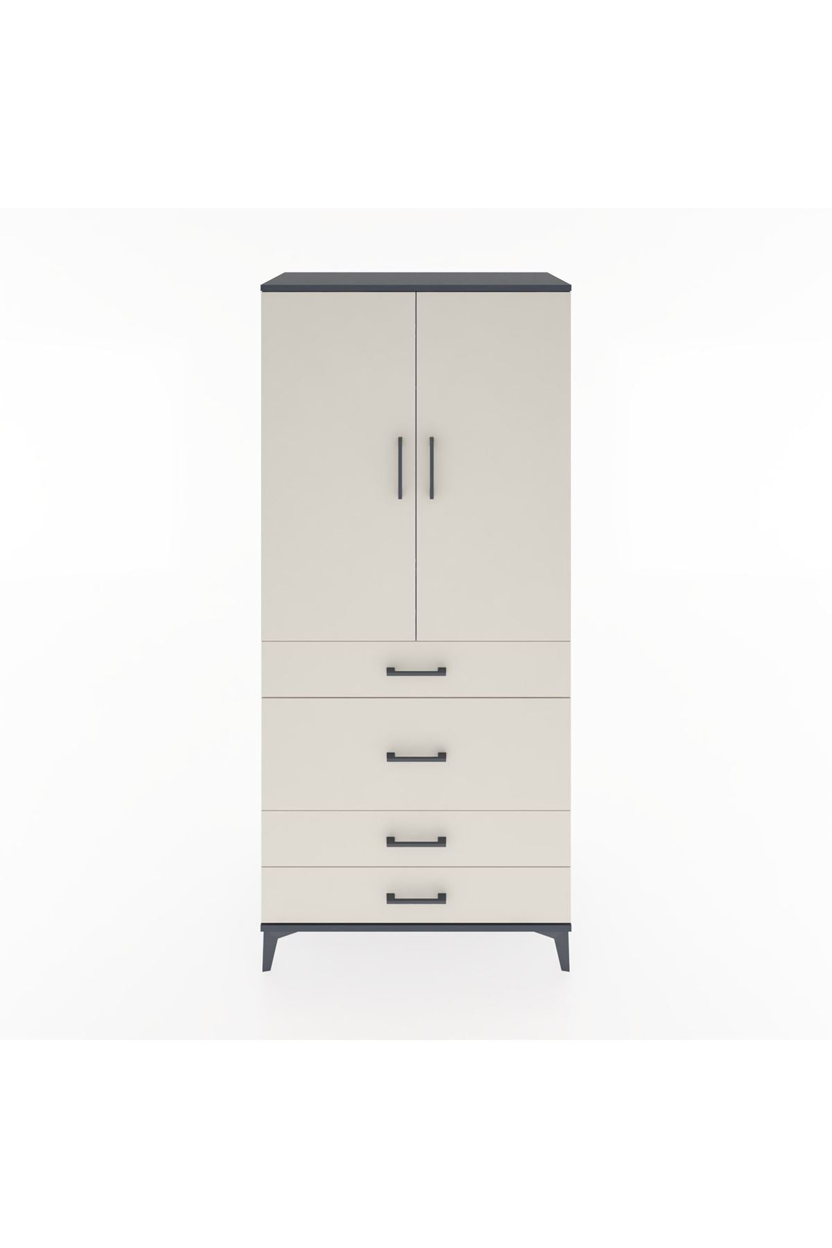 Hyperion Dolap Tek Raflı 4 Çekmeceli Tek Askılı 88x44x195 - S60M059V4B