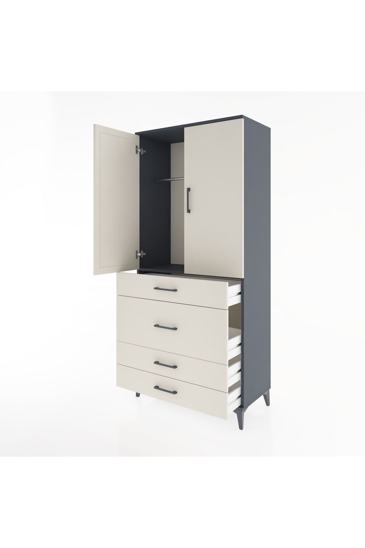 Hyperion Dolap Tek Raflı 4 Çekmeceli Tek Askılı 88x44x195 - S60M059V4B