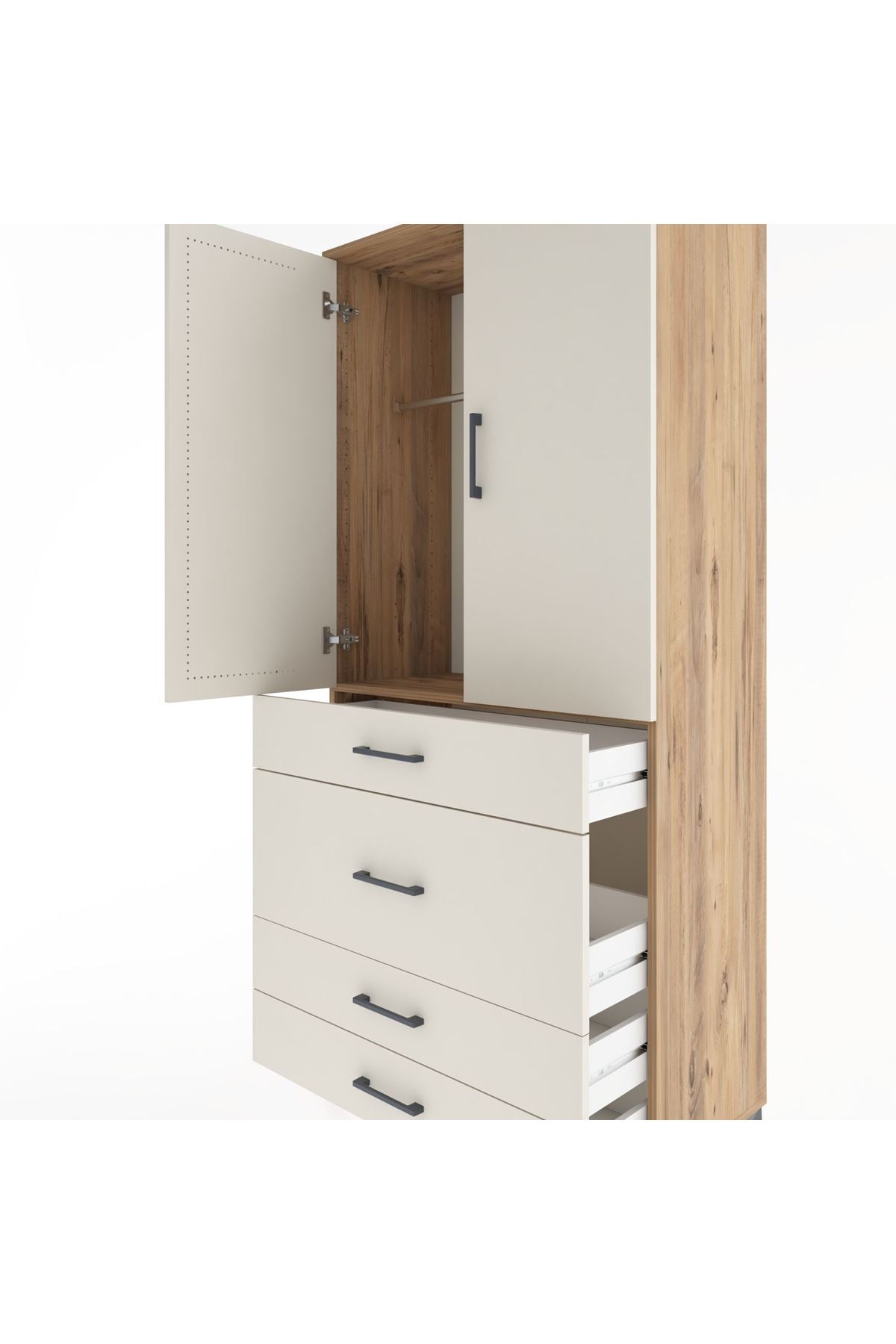Hyperion Dolap Tek Raflı 4 Çekmeceli Tek Askılı 88x44x195 - S60M059V7B