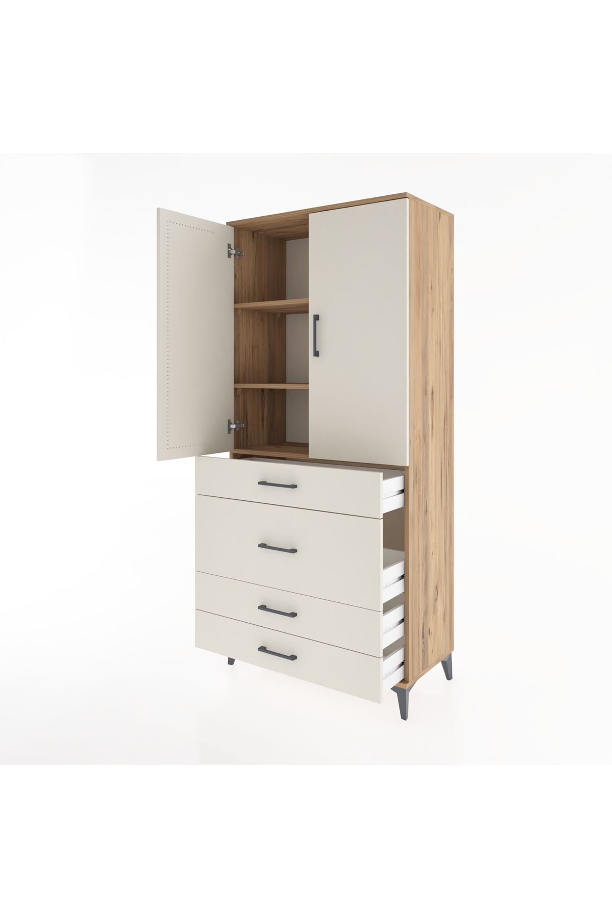 Hyperion Dolap 3 Raflı 4 Çekmeceli 2 Kapaklı 88x44x195 - S60M060V7B