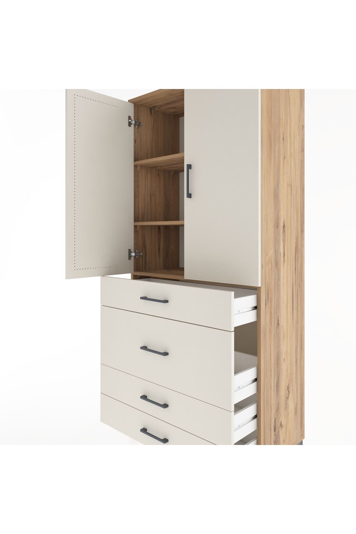 Hyperion Dolap 3 Raflı 4 Çekmeceli 2 Kapaklı 88x44x195 - S60M060V7B