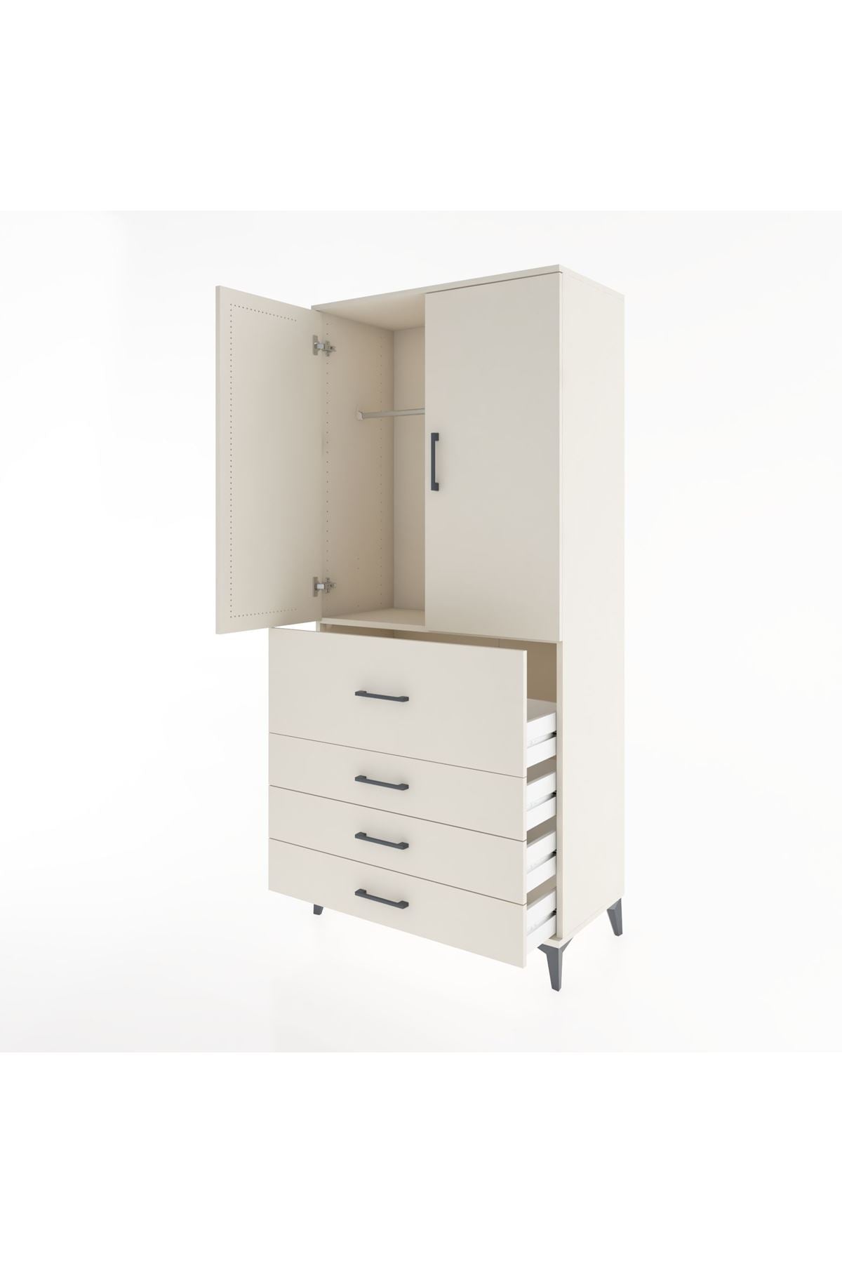 Hyperion Dolap Tek Raflı 4 Çekmeceli Tek Askılı 88x44x195 - S60M062V1B
