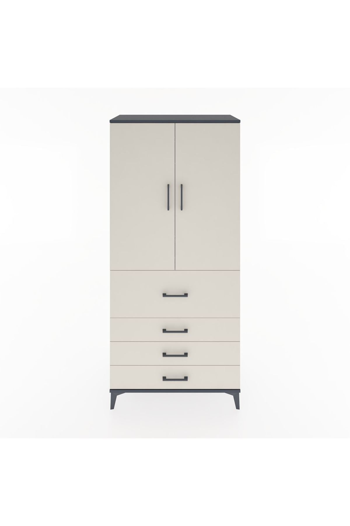 Hyperion Dolap Tek Raflı 4 Çekmeceli Tek Askılı 88x44x195 - S60M062V4B