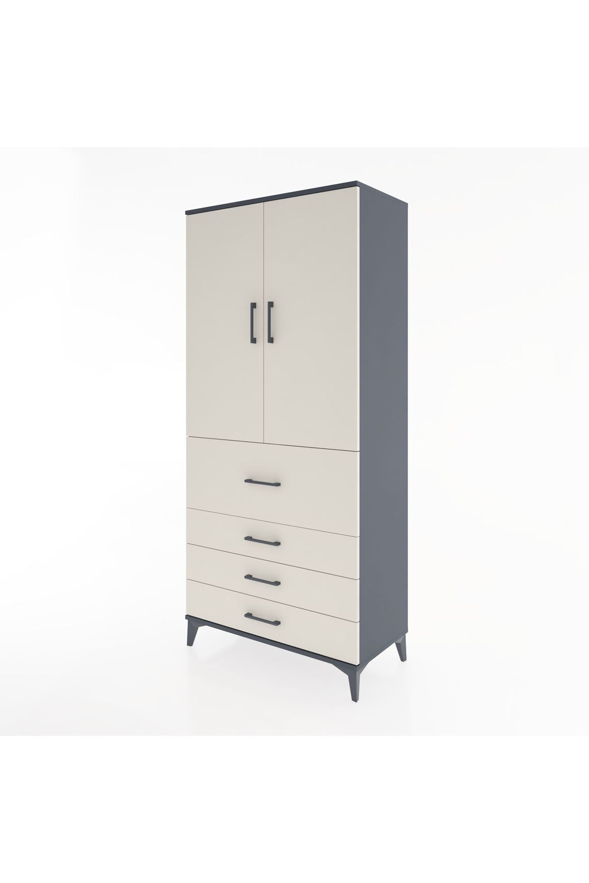 Hyperion Dolap Tek Raflı 4 Çekmeceli Tek Askılı 88x44x195 - S60M062V4B