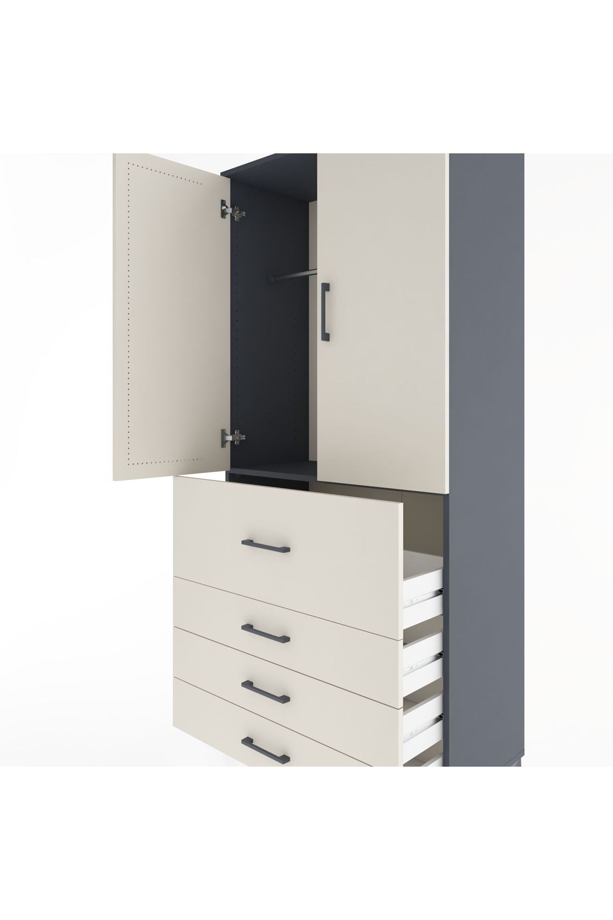 Hyperion Dolap Tek Raflı 4 Çekmeceli Tek Askılı 88x44x195 - S60M062V4B