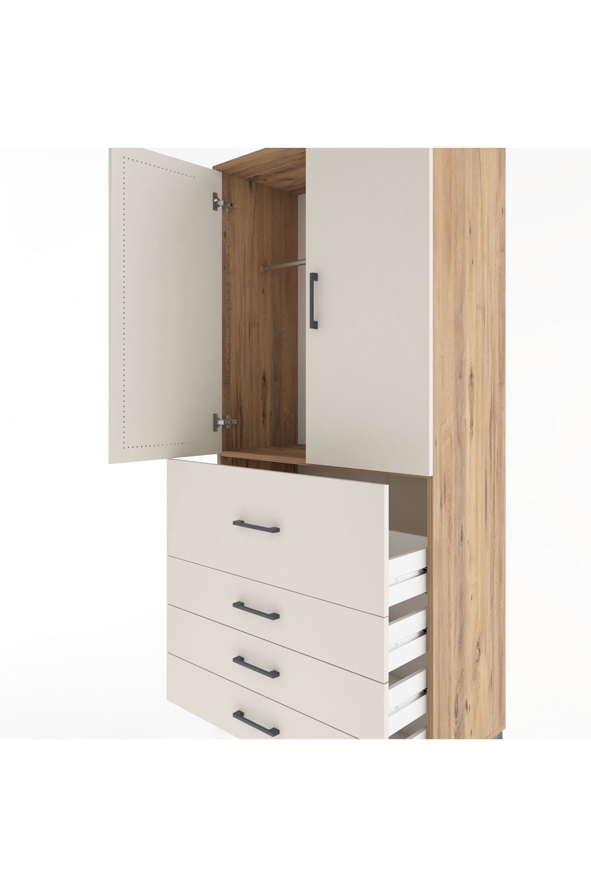 Hyperion Dolap Tek Raflı 4 Çekmeceli Tek Askılı 88x44x195 - S60M062V7B