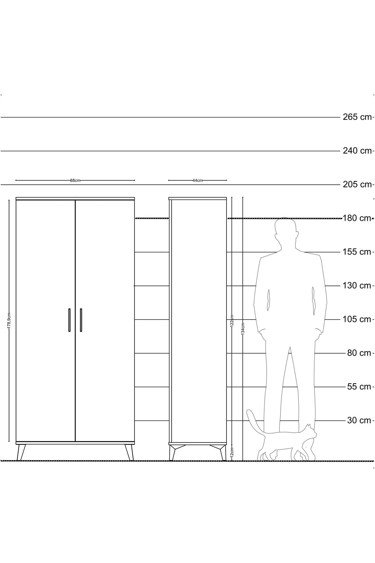 Hyperion Dolap 3 Raflı 2 Kapaklı Tek Askılı 88x44x195 - S60M080V5B