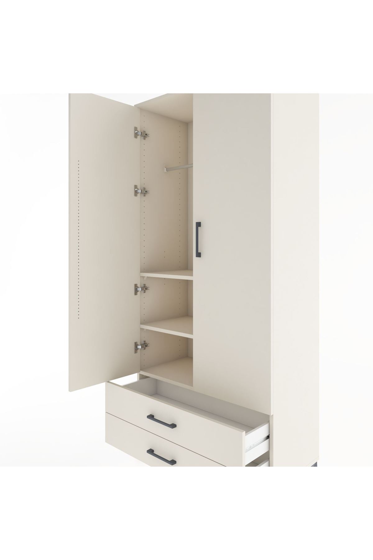 Hyperion Dolap 3 Raflı 2 Çekmeceli Tek Askılı 88x44x195 - S60M085V1B