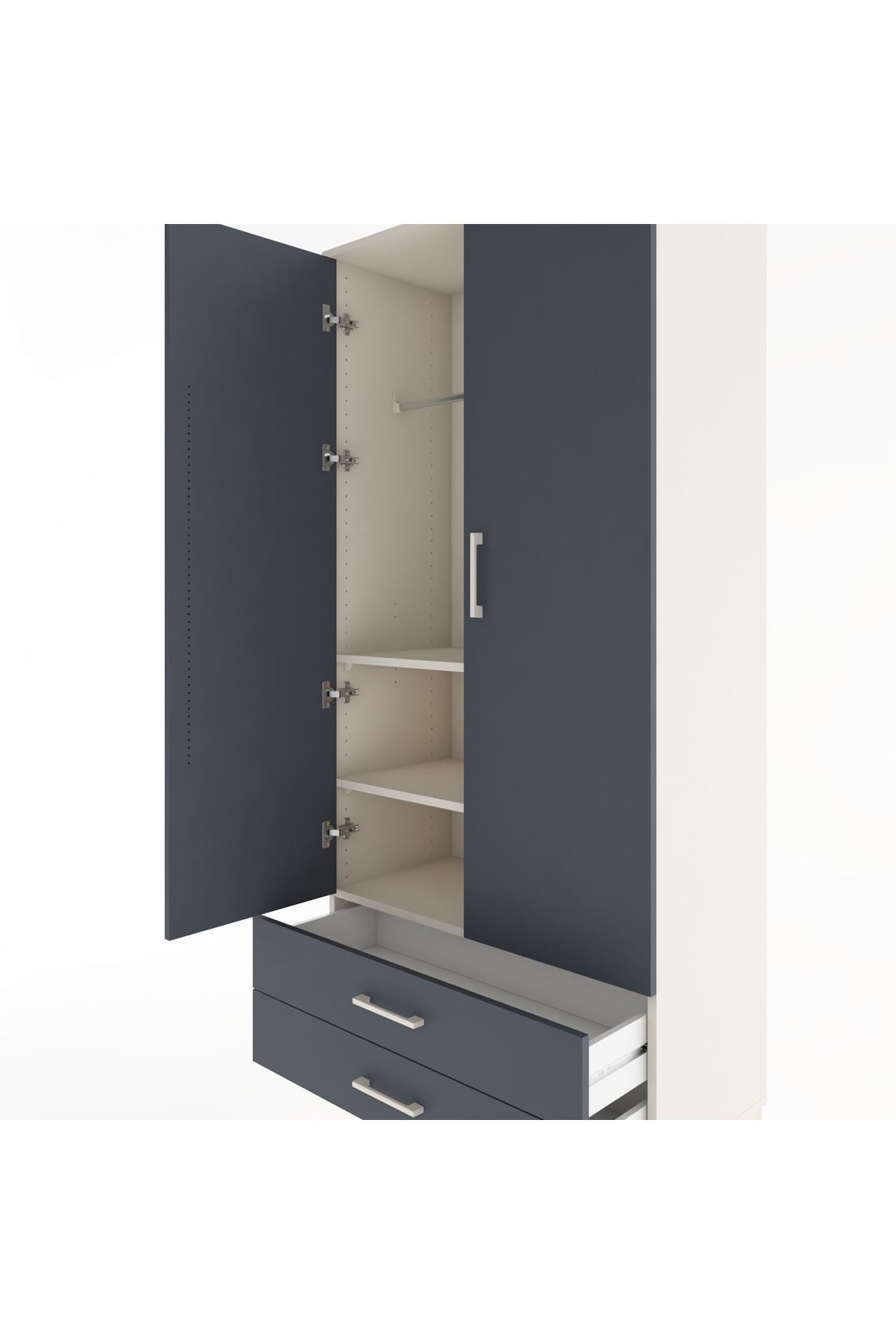 Hyperion Dolap 3 Raflı 2 Çekmeceli Tek Askılı 88x44x195 - S60M085V2B