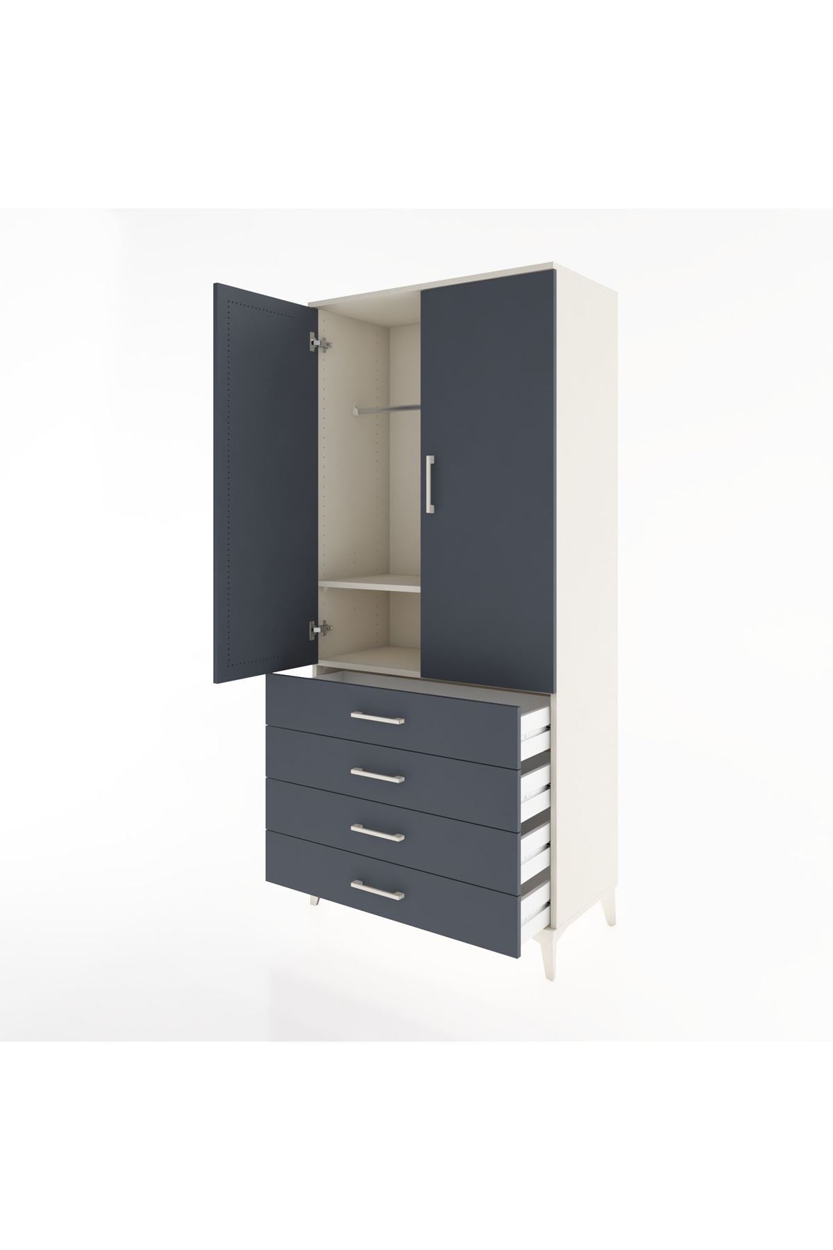 Hyperion Dolap 2 Raflı 4 Çekmeceli Tek Askılı 88x44x195 - S60M091V2B
