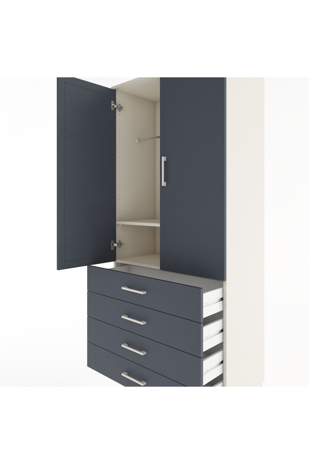Hyperion Dolap 2 Raflı 4 Çekmeceli Tek Askılı 88x44x195 - S60M091V2B
