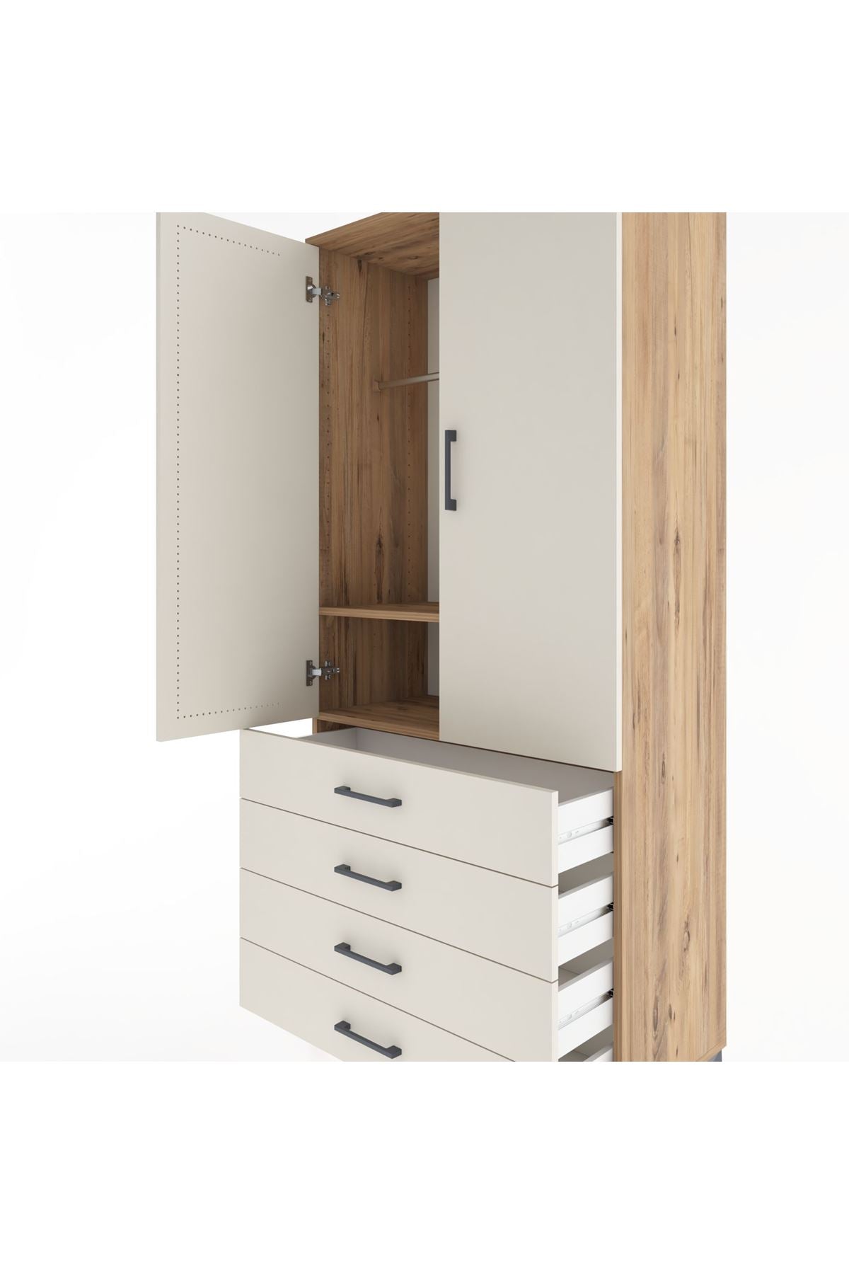 Hyperion Dolap 2 Raflı 4 Çekmeceli Tek Askılı 88x44x195 - S60M091V7B