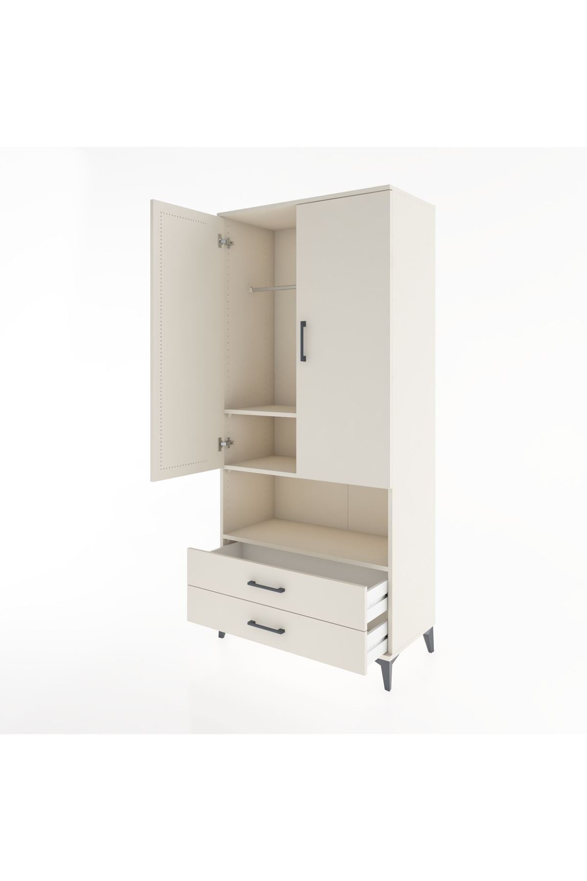Hyperion Dolap 3 Raflı 2 Çekmeceli Tek Askılı 88x44x195 - S60M094V1B