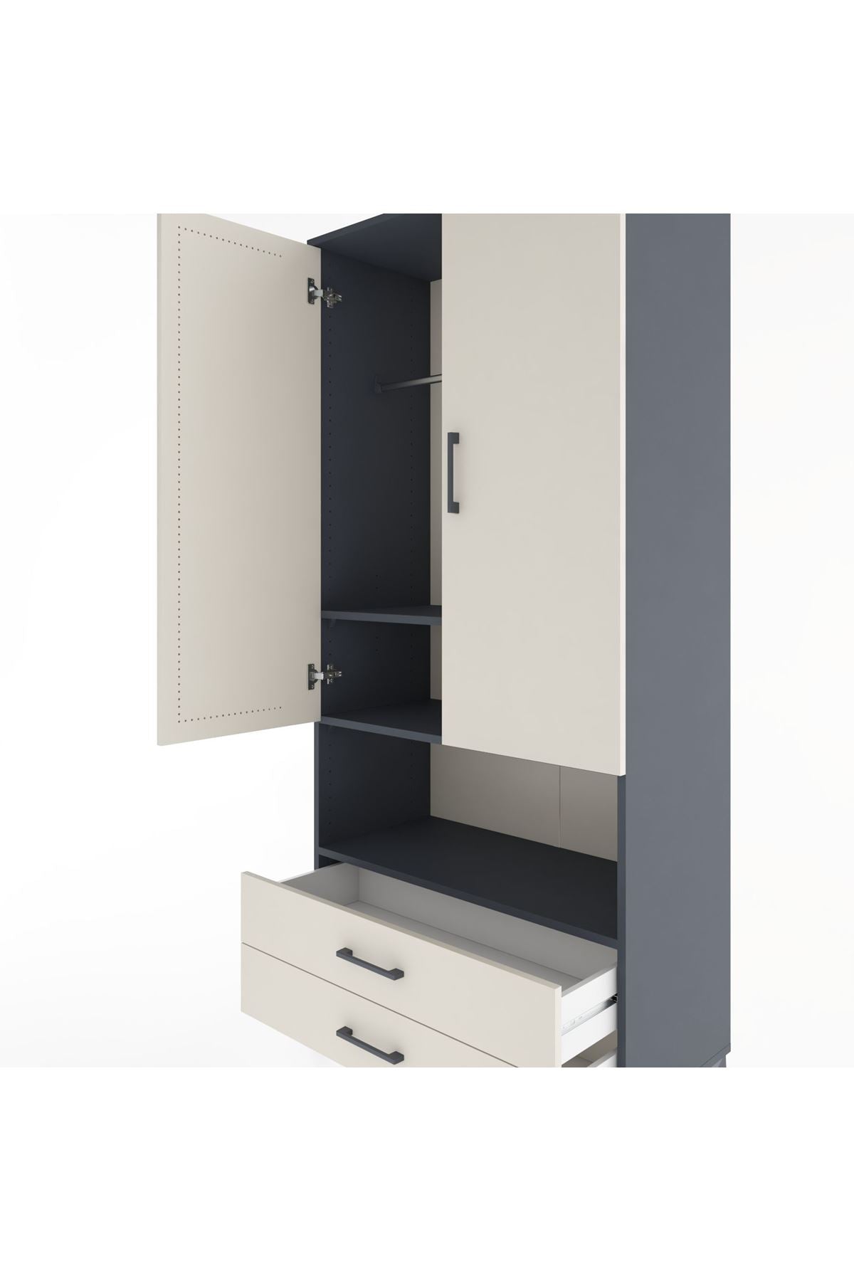 Hyperion Dolap 3 Raflı 2 Çekmeceli Tek Askılı 88x44x195 - S60M094V4B