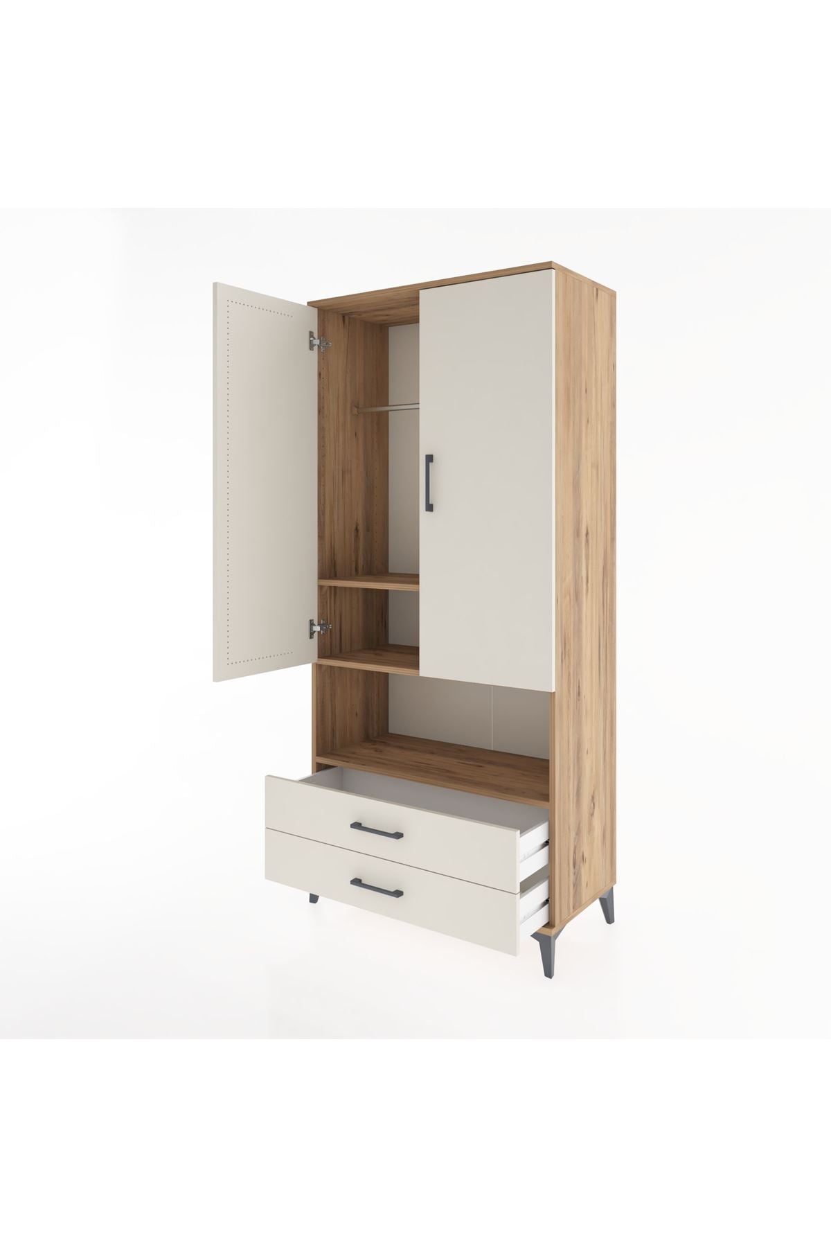 Hyperion Dolap 3 Raflı 2 Çekmeceli Tek Askılı 88x44x195 - S60M094V7B