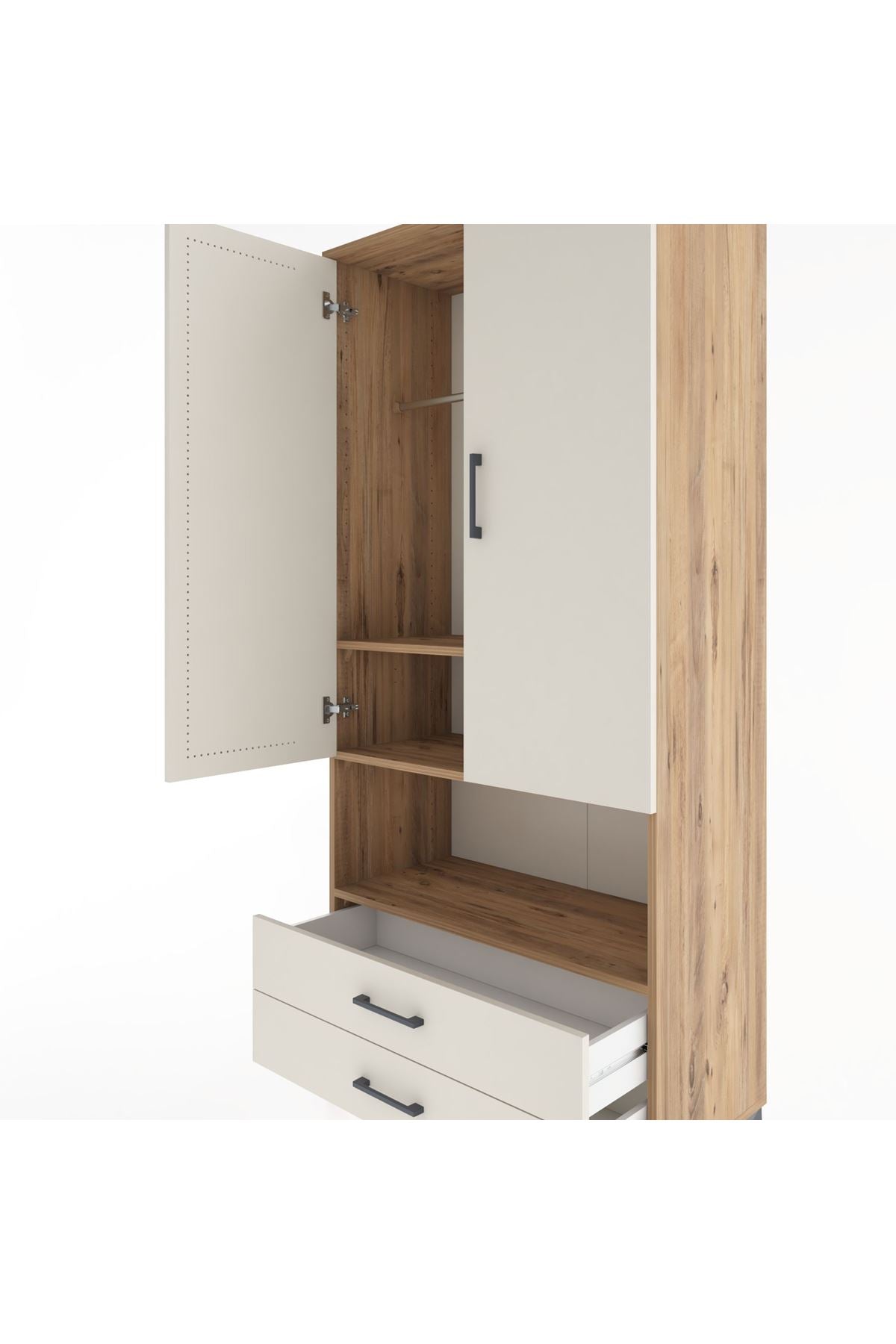 Hyperion Dolap 3 Raflı 2 Çekmeceli Tek Askılı 88x44x195 - S60M094V7B