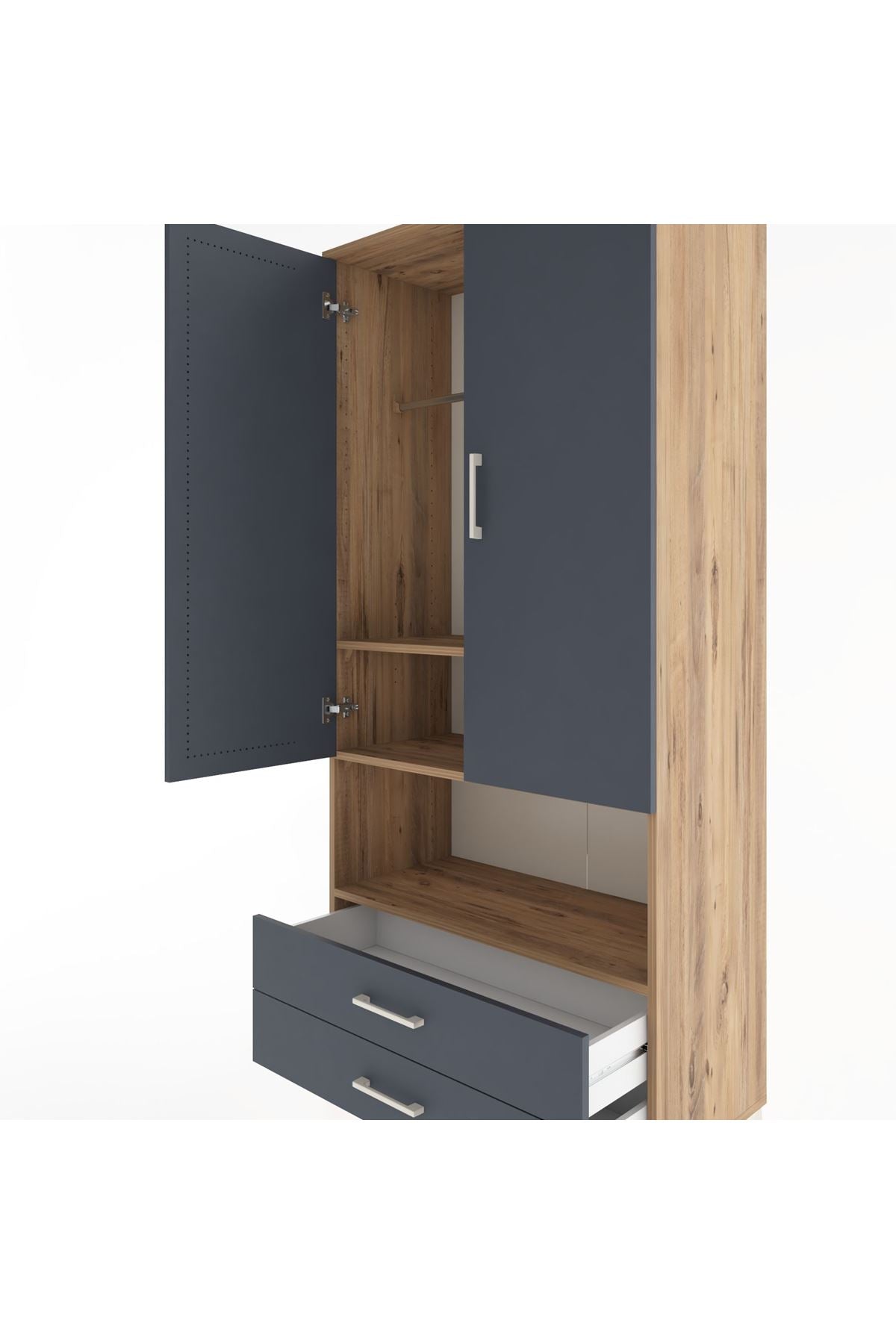 Hyperion Dolap 3 Raflı 2 Çekmeceli Tek Askılı 88x44x195 - S60M094V8B