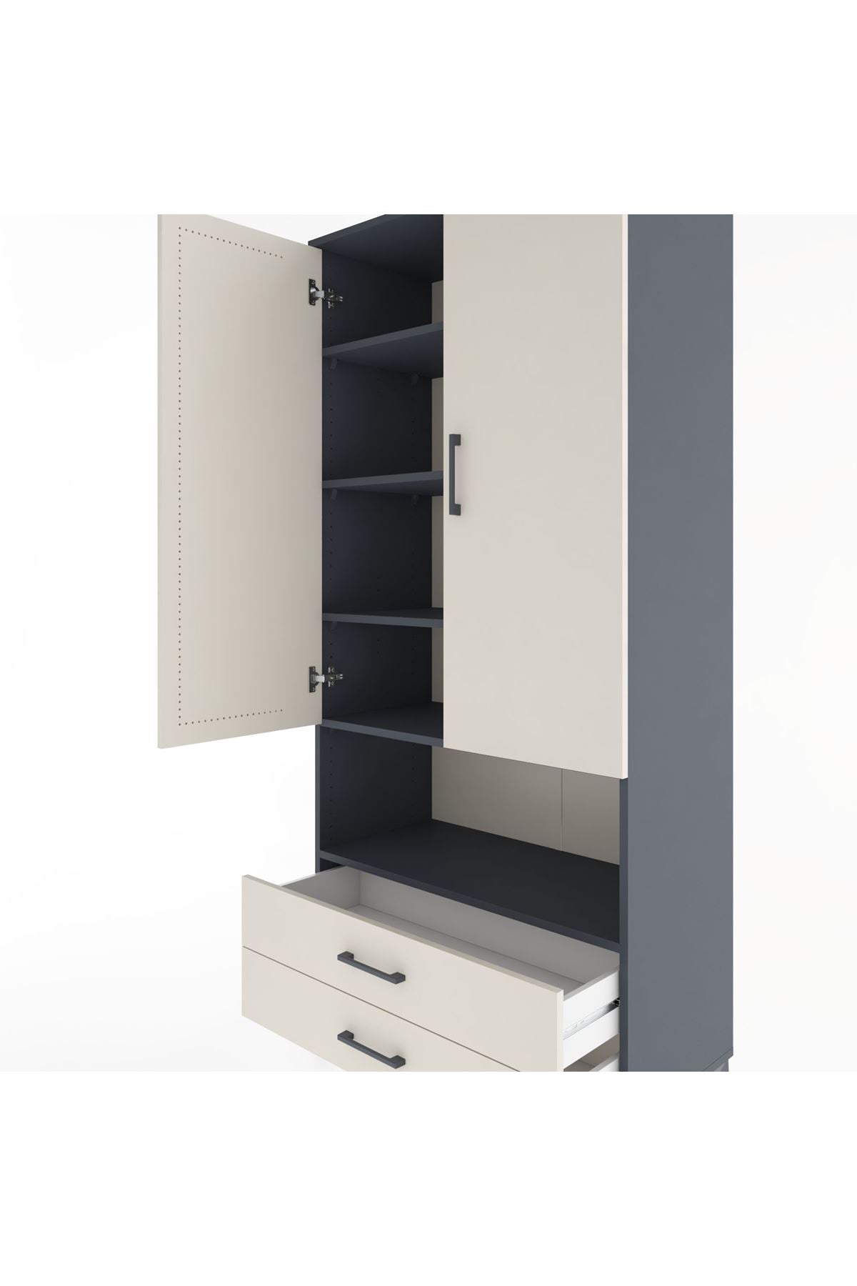 Hyperion Dolap 5 Raflı 2 Çekmeceli 2 Kapaklı 88x44x195 - S60M095V4B