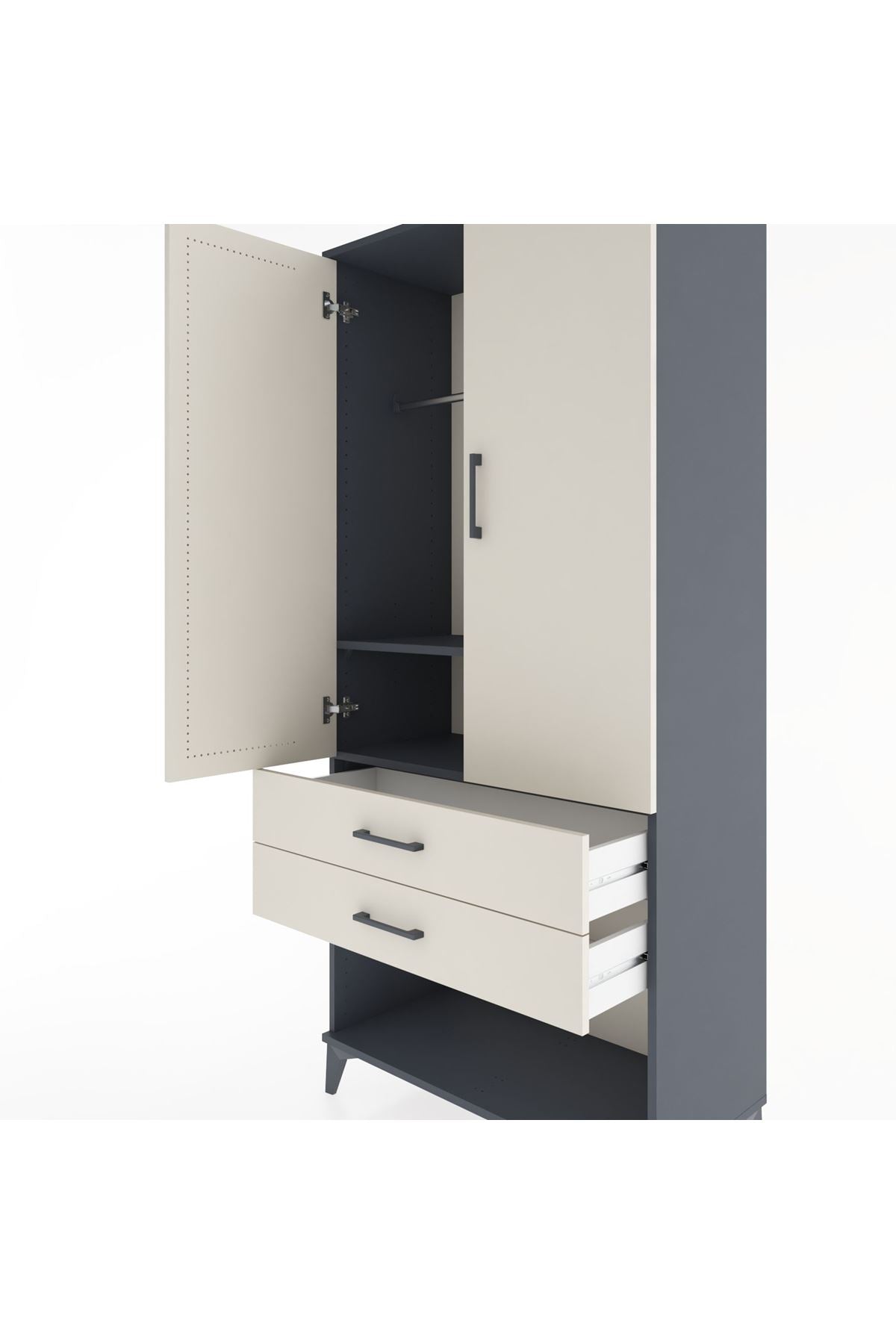 Hyperion Dolap 2 Raflı 2 Çekmeceli Tek Askılı 88x44x195 - S60M096V4B