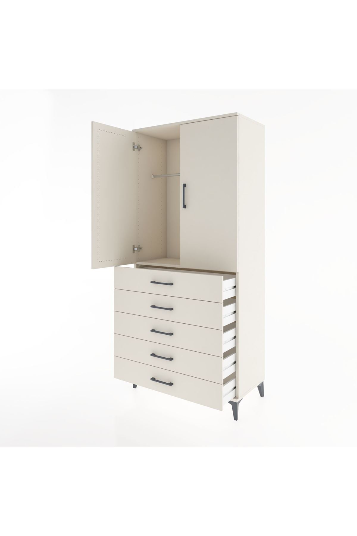 Hyperion Dolap Tek Raflı 5 Çekmeceli Tek Askılı 88x44x195 - S60M098V1B