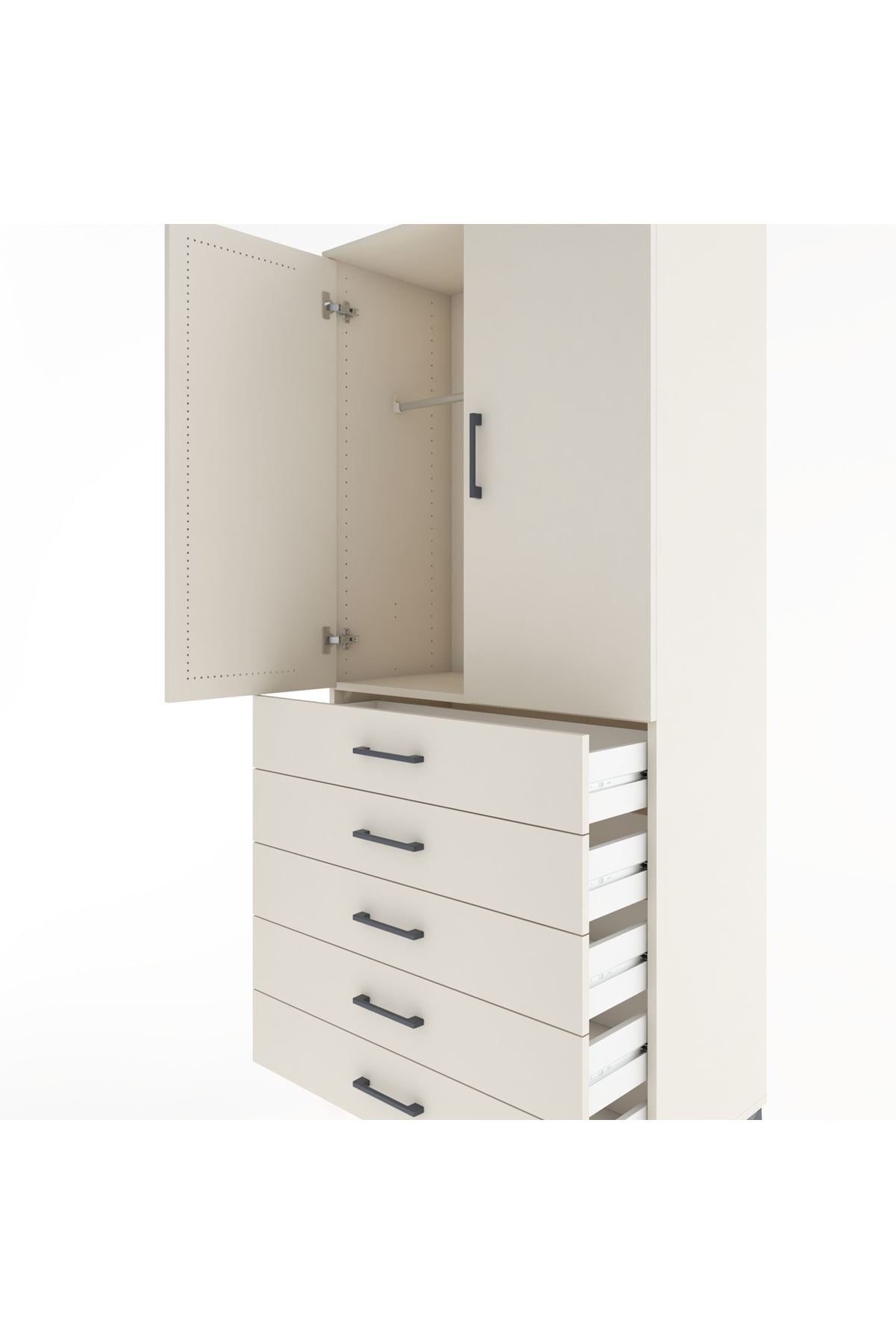 Hyperion Dolap Tek Raflı 5 Çekmeceli Tek Askılı 88x44x195 - S60M098V1B