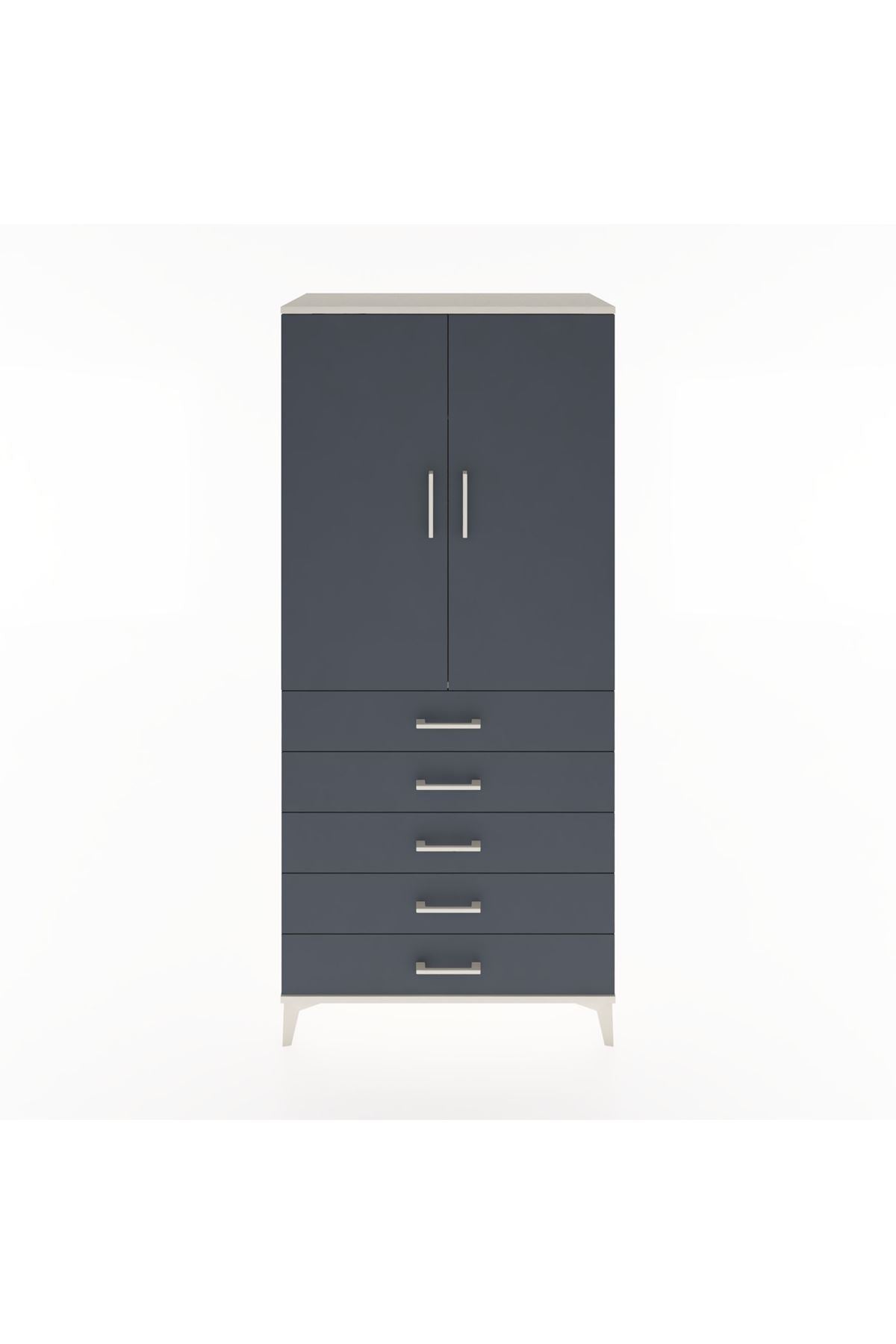 Hyperion Dolap Tek Raflı 5 Çekmeceli Tek Askılı 88x44x195 - S60M098V2B