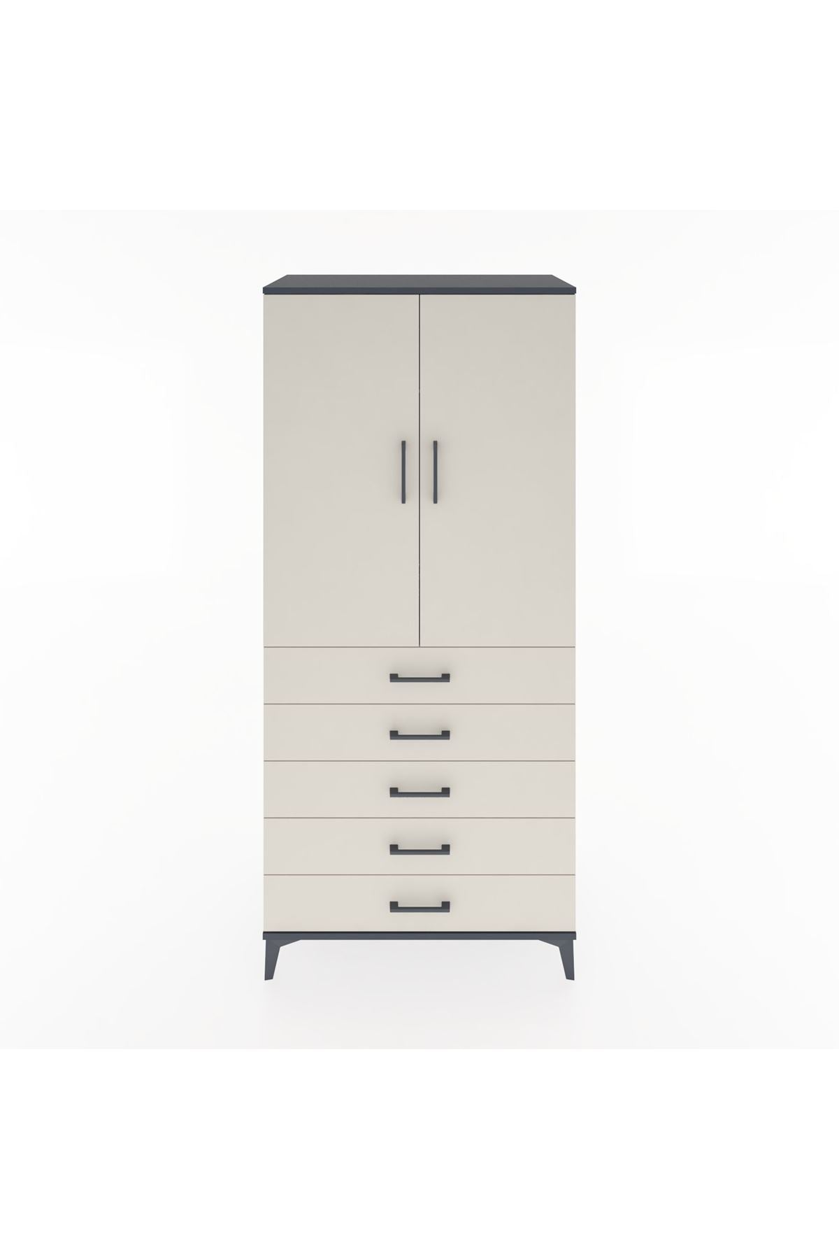 Hyperion Dolap Tek Raflı 5 Çekmeceli Tek Askılı 88x44x195 - S60M098V4B