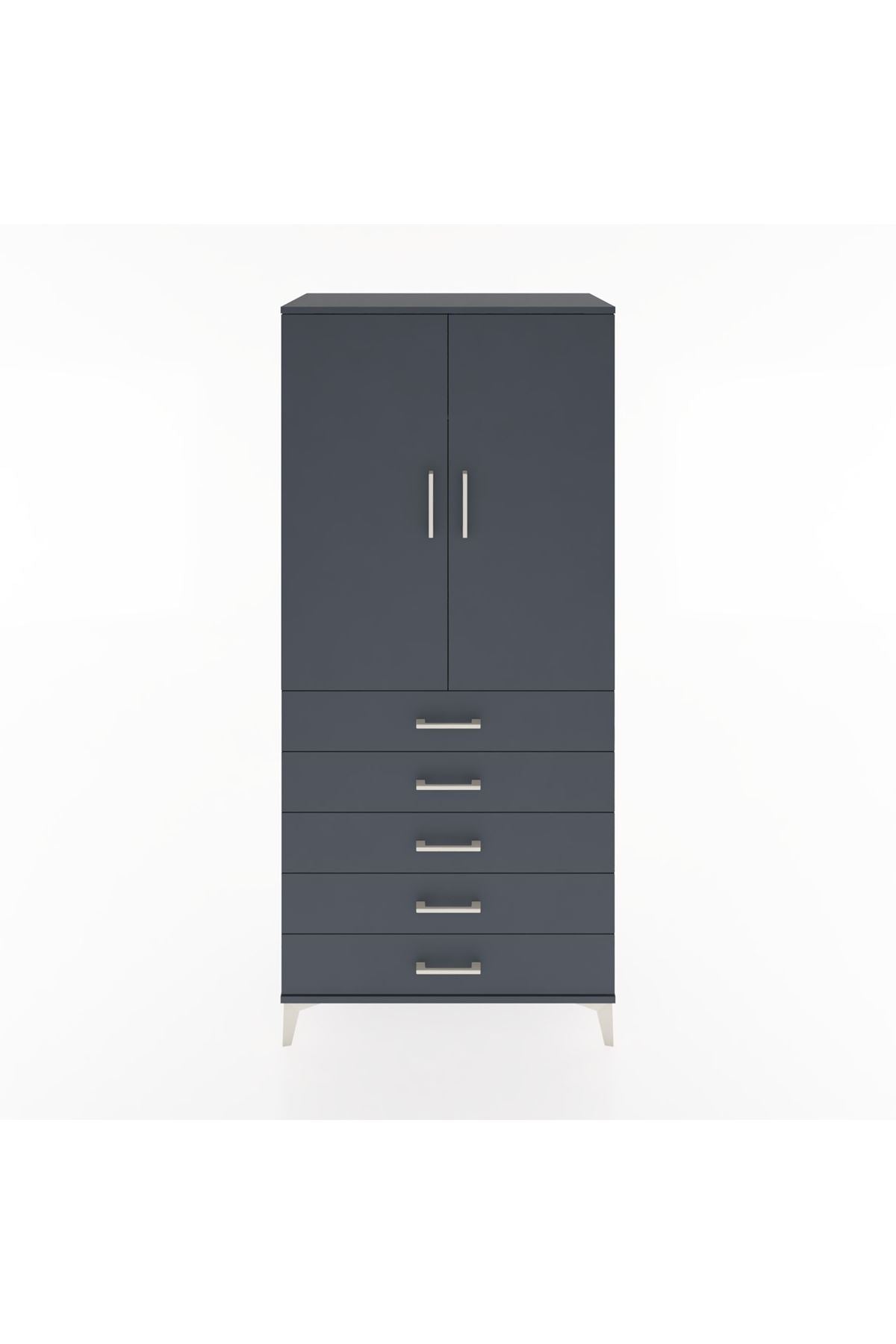 Hyperion Dolap Tek Raflı 5 Çekmeceli Tek Askılı 88x44x195 - S60M098V5B