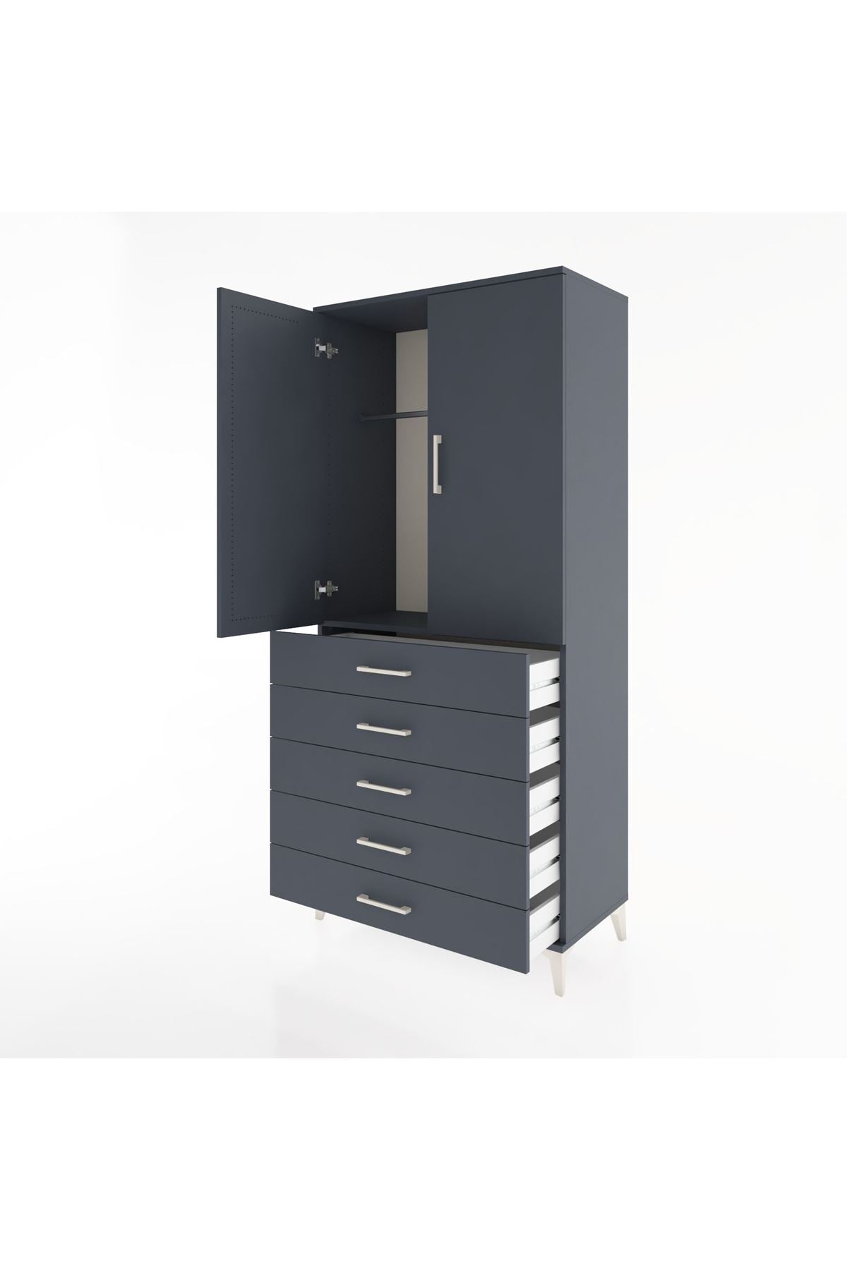 Hyperion Dolap Tek Raflı 5 Çekmeceli Tek Askılı 88x44x195 - S60M098V5B