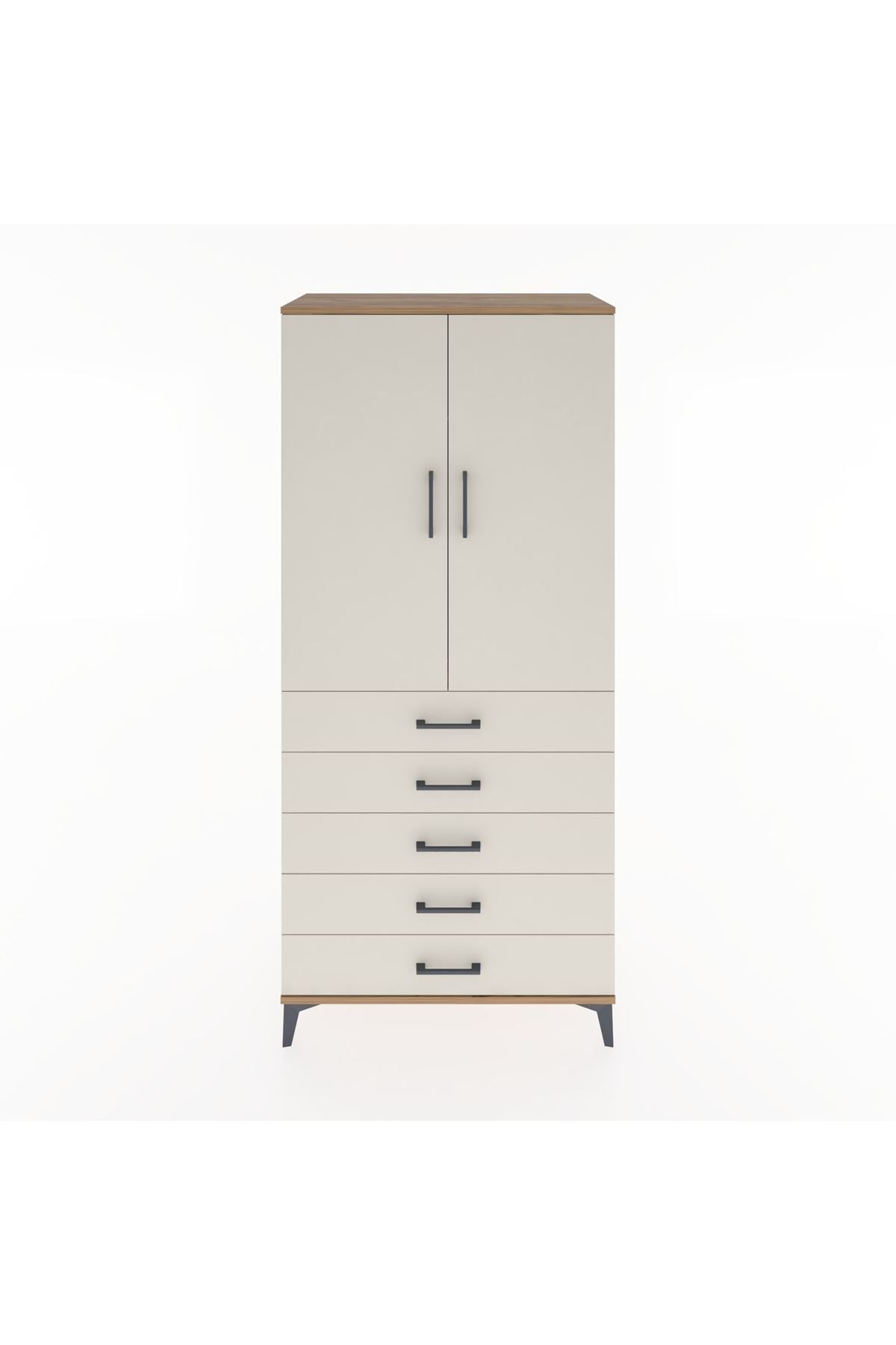 Hyperion Dolap Tek Raflı 5 Çekmeceli Tek Askılı 88x44x195 - S60M098V7B