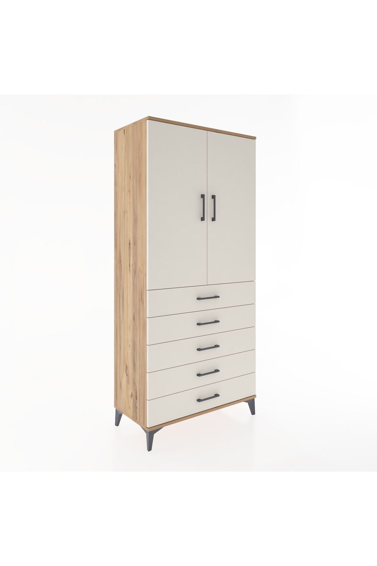 Hyperion Dolap Tek Raflı 5 Çekmeceli Tek Askılı 88x44x195 - S60M098V7B