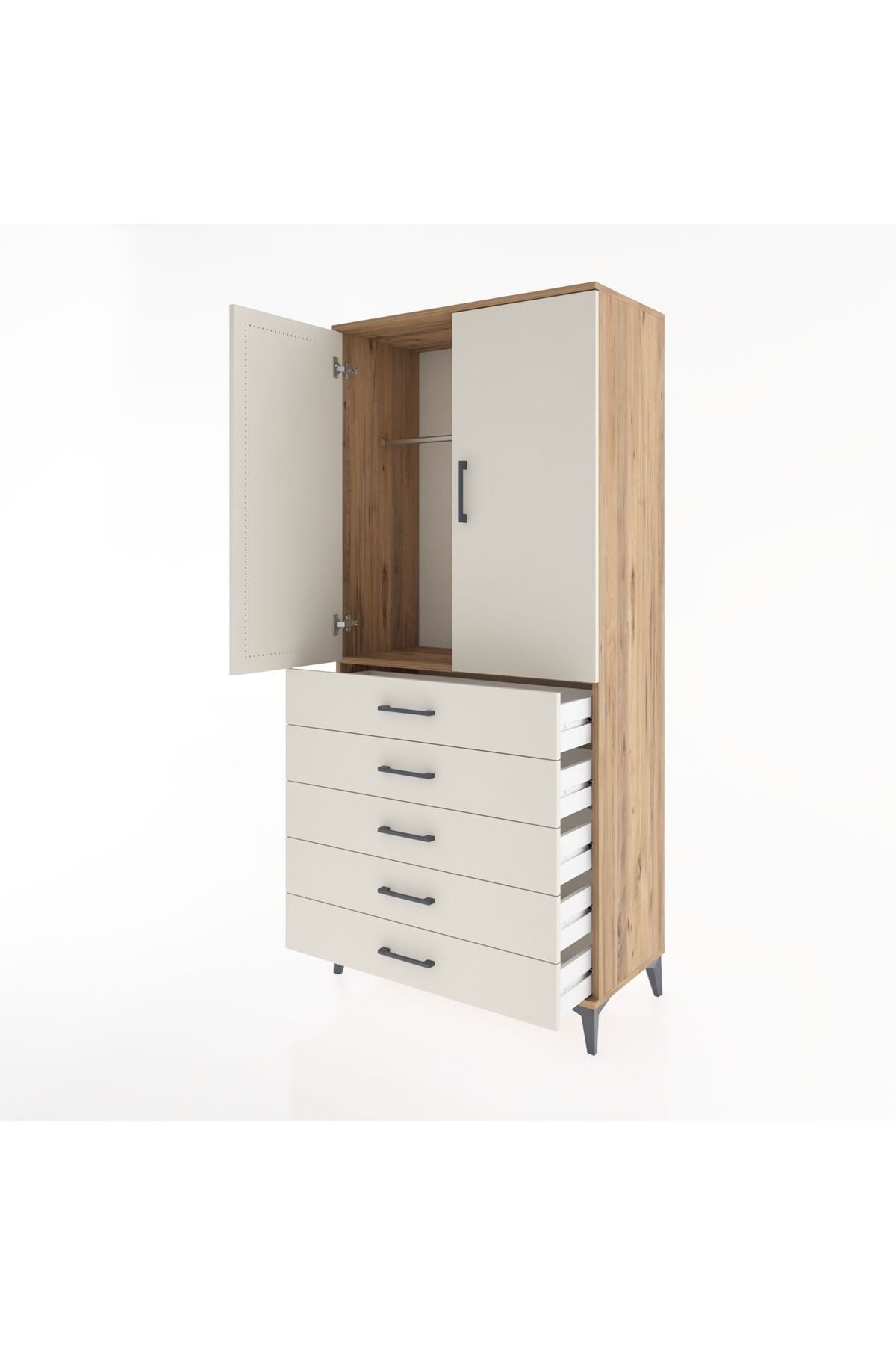 Hyperion Dolap Tek Raflı 5 Çekmeceli Tek Askılı 88x44x195 - S60M098V7B