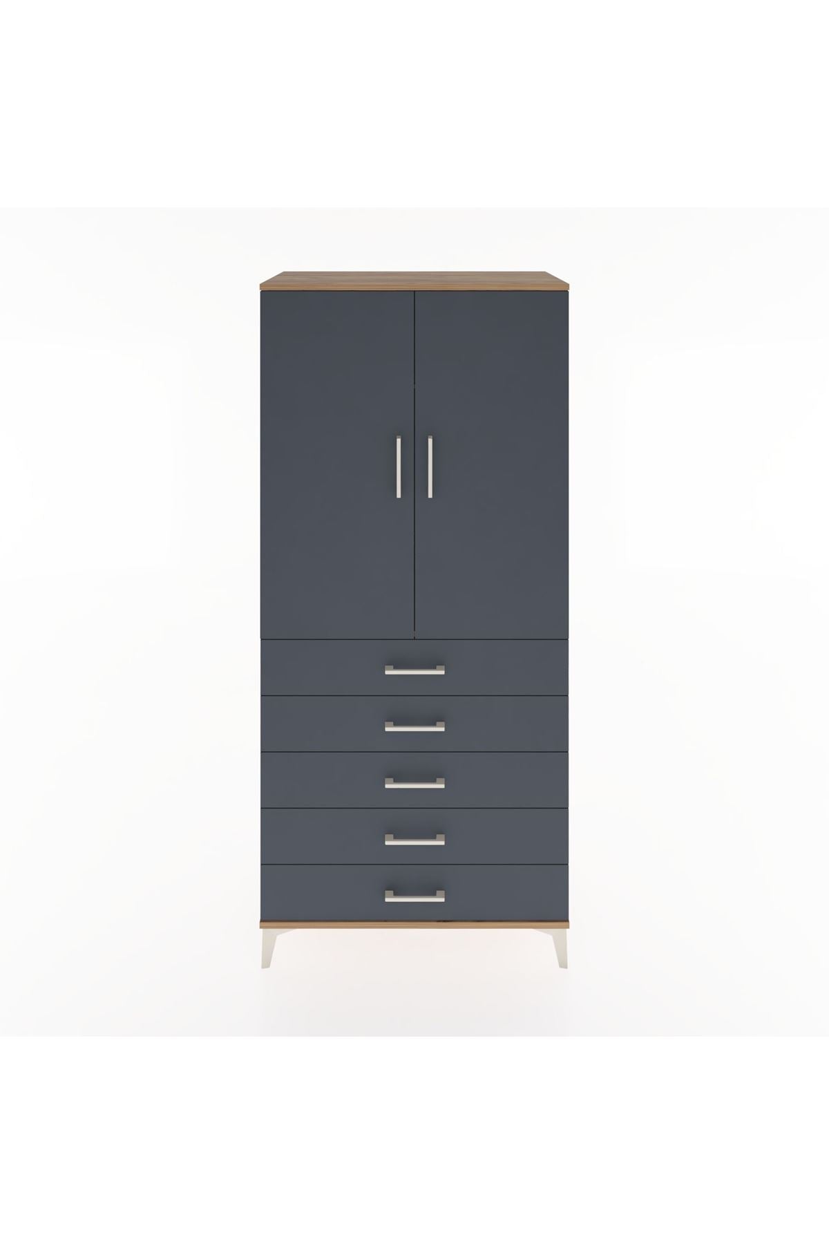 Hyperion Dolap Tek Raflı 5 Çekmeceli Tek Askılı 88x44x195 - S60M098V8B