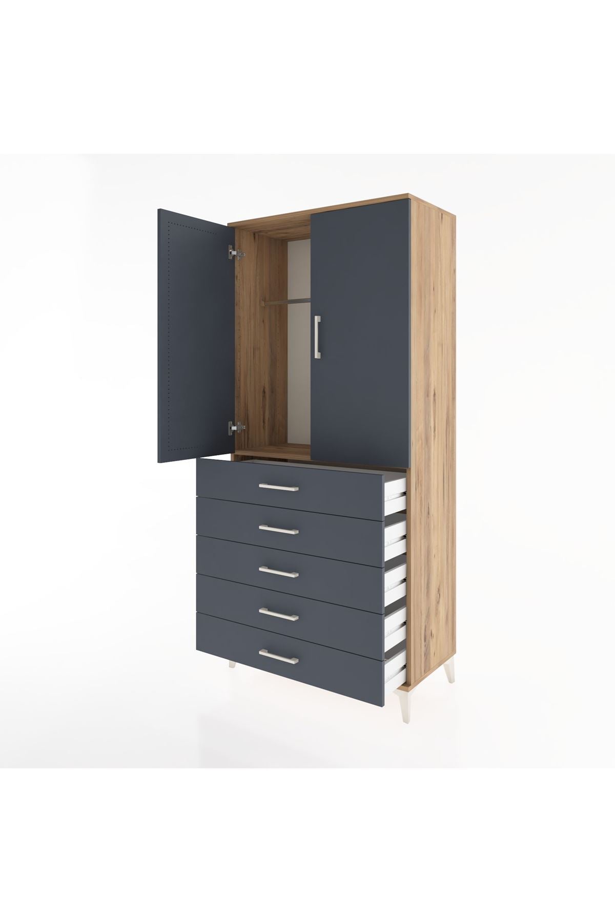 Hyperion Dolap Tek Raflı 5 Çekmeceli Tek Askılı 88x44x195 - S60M098V8B