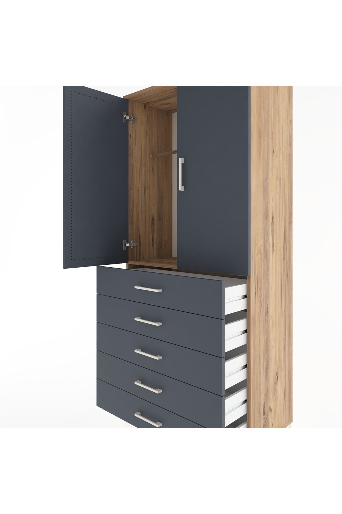 Hyperion Dolap Tek Raflı 5 Çekmeceli Tek Askılı 88x44x195 - S60M098V8B