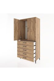 Hyperion Dolap Tek Raflı 5 Çekmeceli Tek Askılı 88x44x195 - S60M098V9B