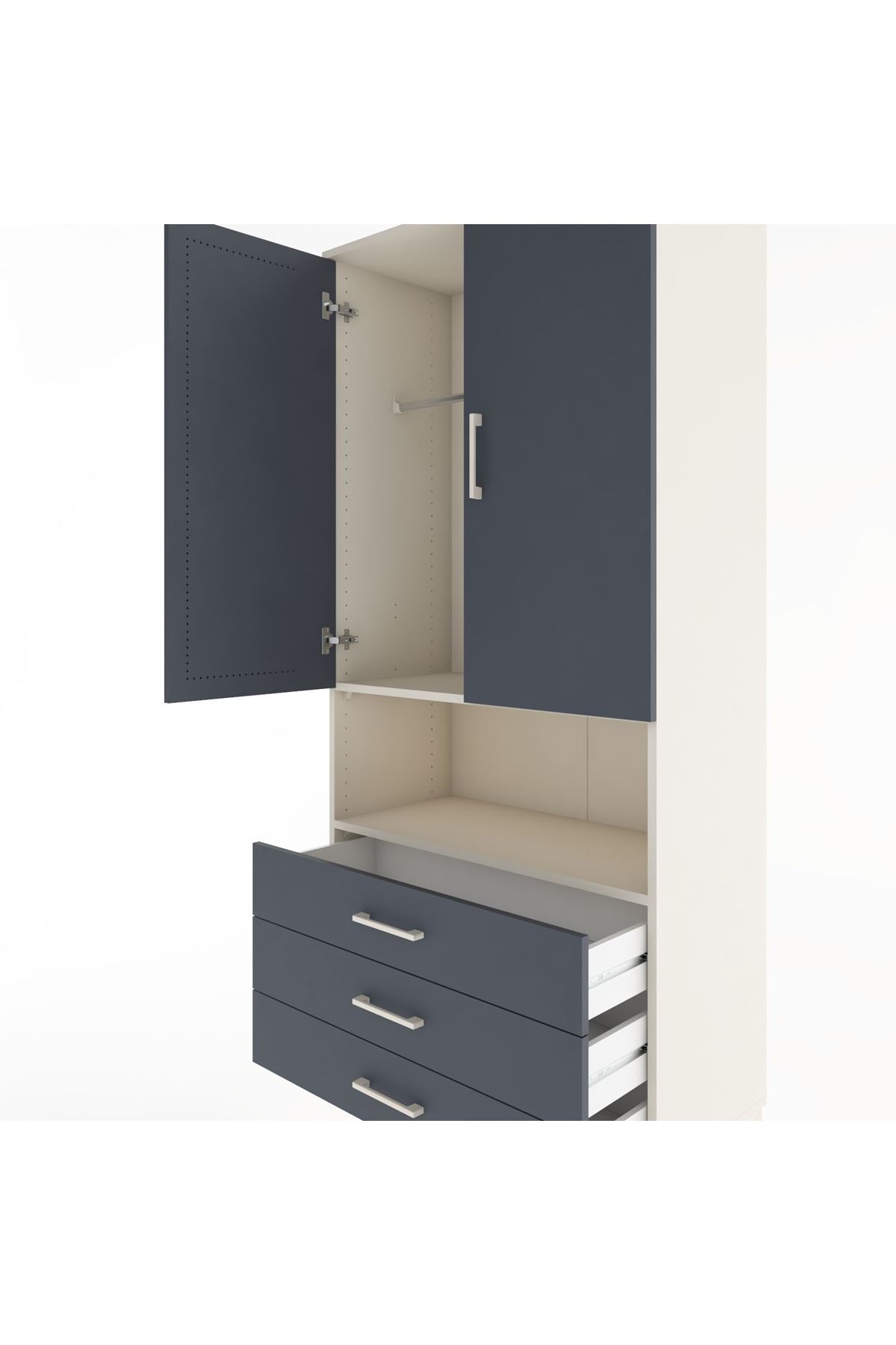 Hyperion Dolap 2 Raflı 3 Çekmeceli Tek Askılı 88x44x195 - S60M101V2B