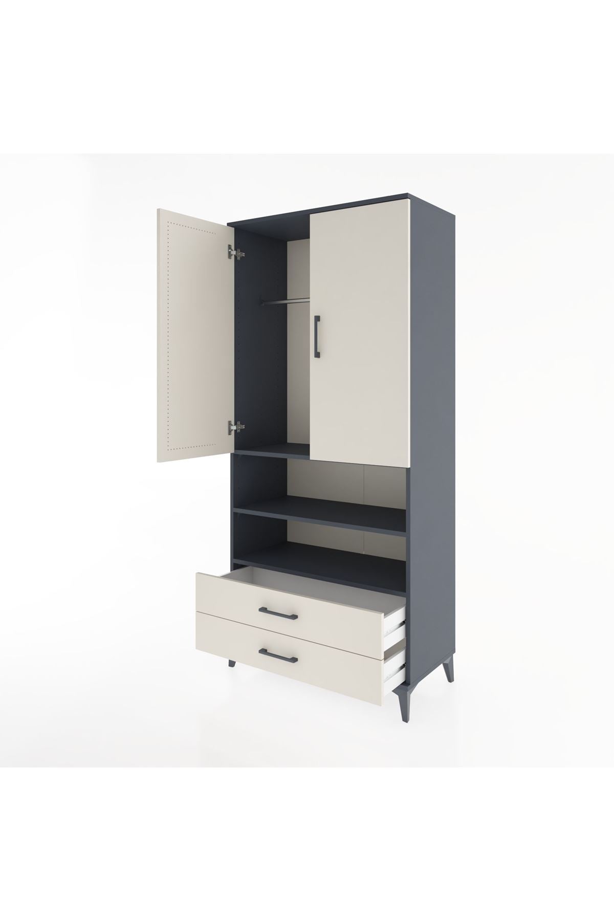 Hyperion Dolap 3 Raflı 2 Çekmeceli Tek Askılı 88x44x195 - S60M103V4B
