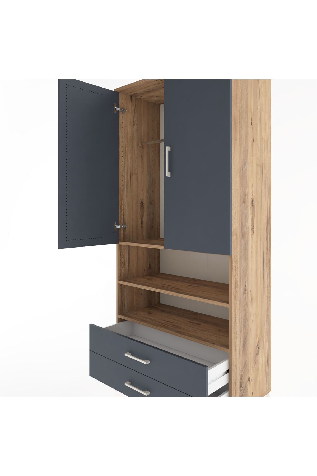 Hyperion Dolap 3 Raflı 2 Çekmeceli Tek Askılı 88x44x195 - S60M103V8B