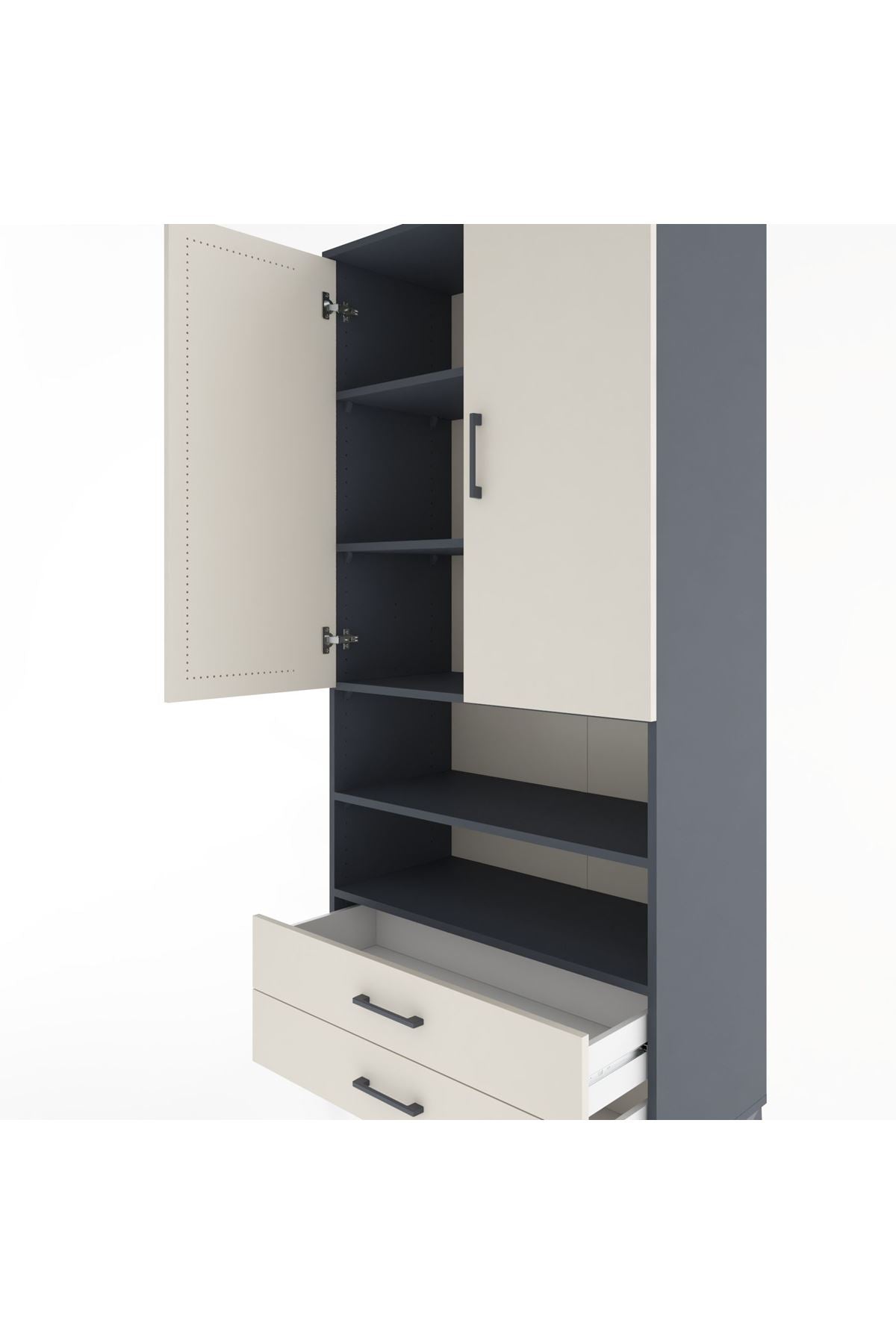 Hyperion Dolap 5 Raflı 2 Çekmeceli 2 Kapaklı 88x44x195 - S60M104V4B