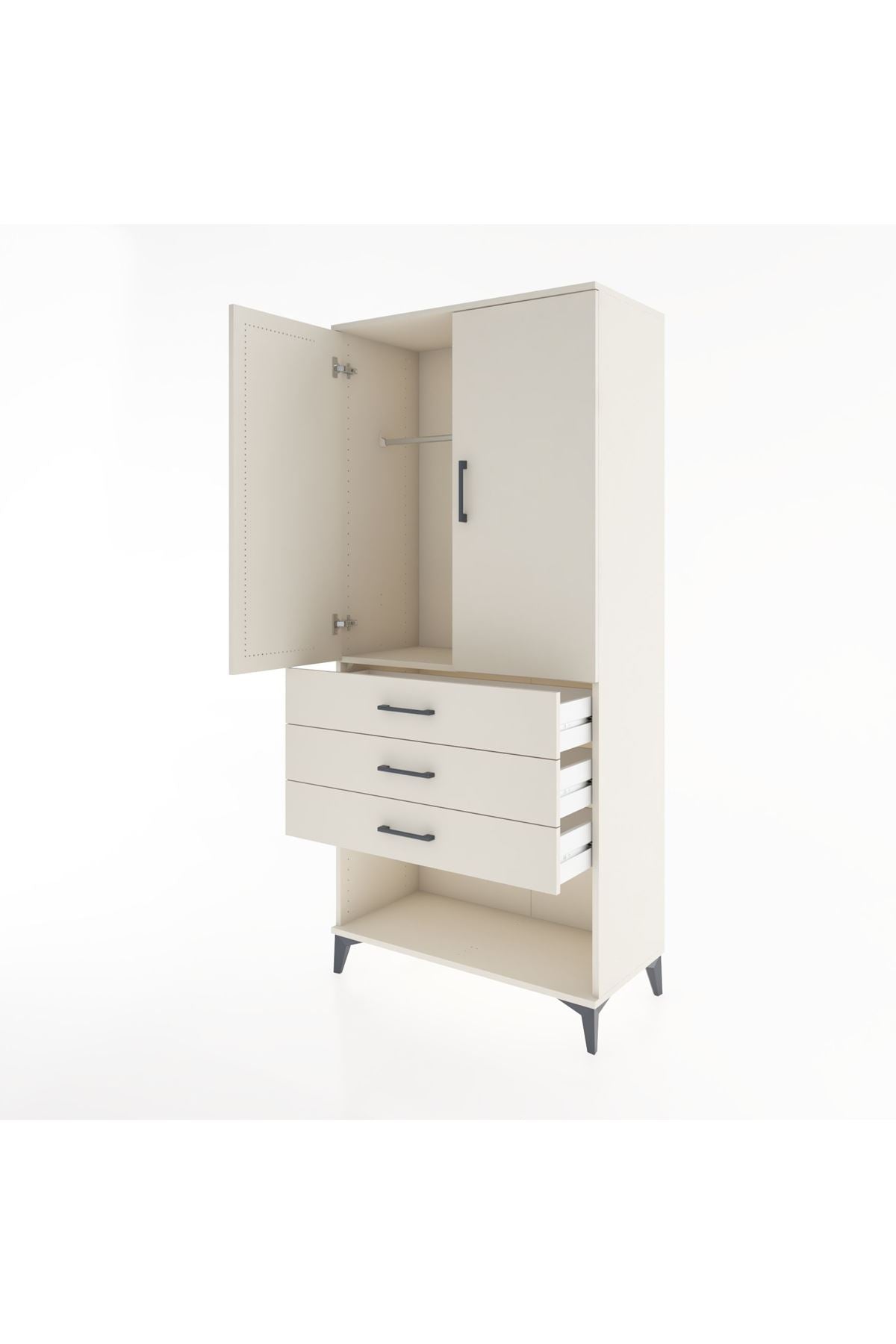 Hyperion Dolap Tek Raflı 3 Çekmeceli Tek Askılı 88x44x195 - S60M107V1B